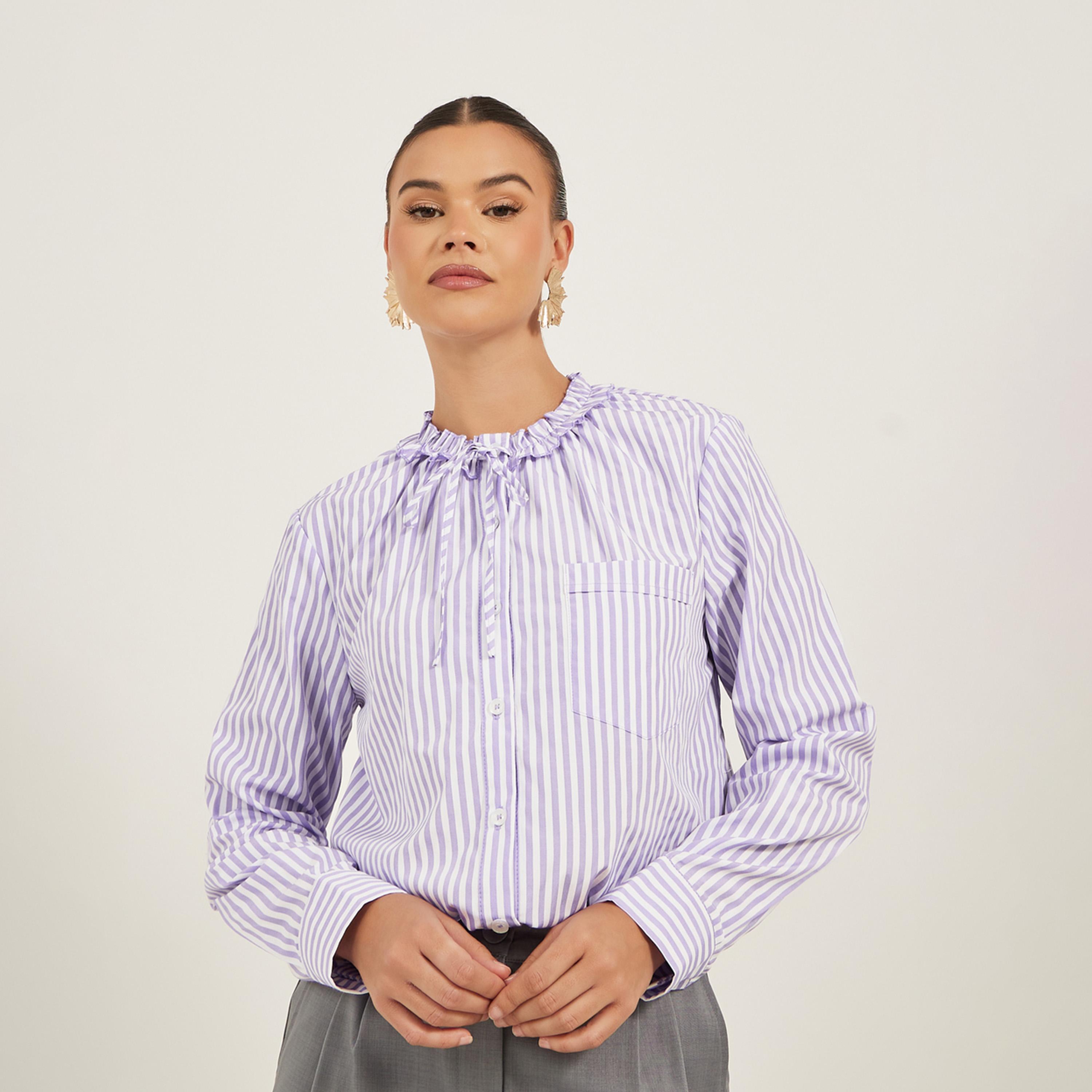 Take Two Striped Ruffled Neck Regular Fit Shirt-women-clothing-shirtsandblouses-shirts-image-1