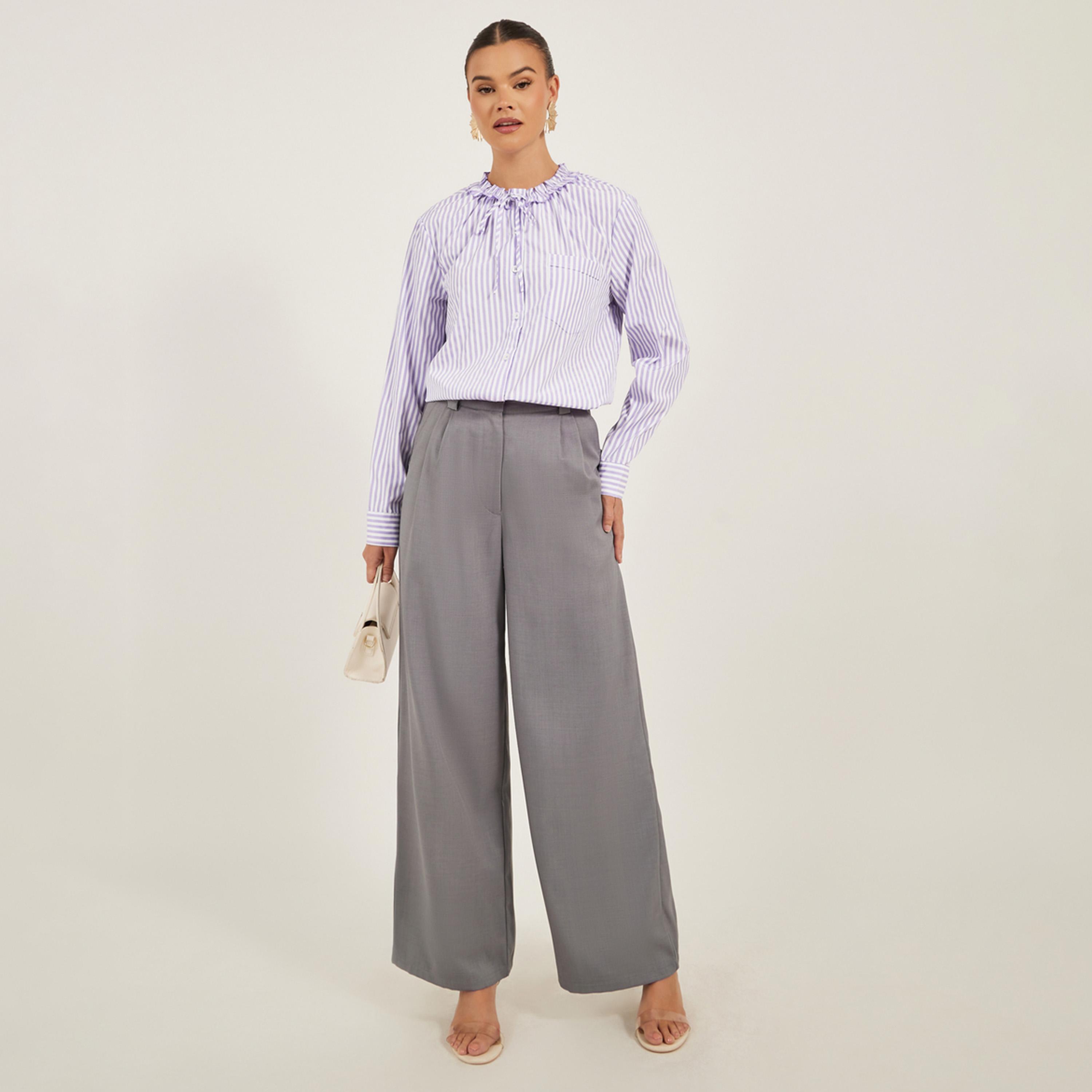 بلوزة مخططة بقصة عادية وتفاصيل كشكش-women-clothing-shirtsandblouses-shirts-image-2