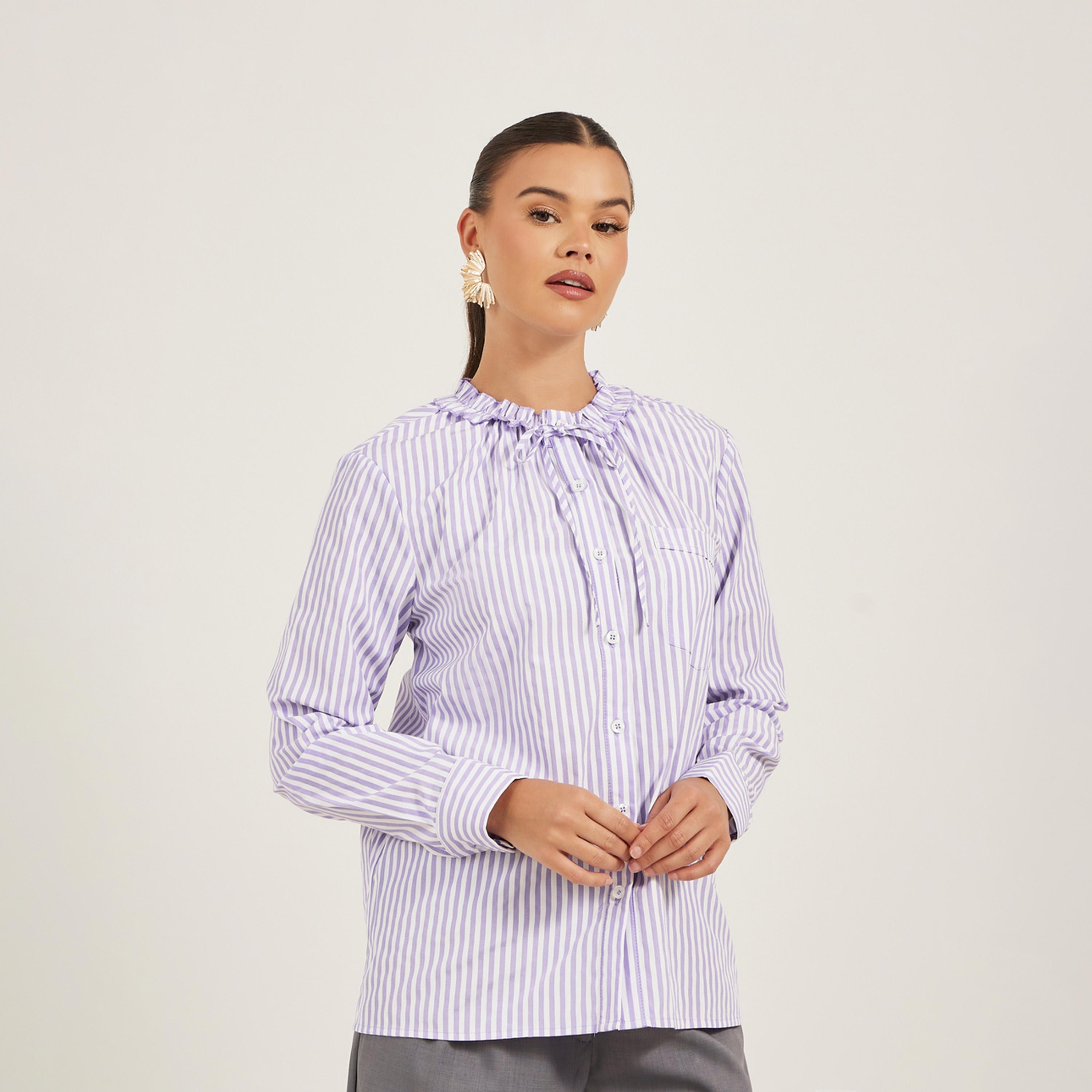 Take Two Striped Ruffled Neck Regular Fit Shirt-women-clothing-shirtsandblouses-shirts-image-3
