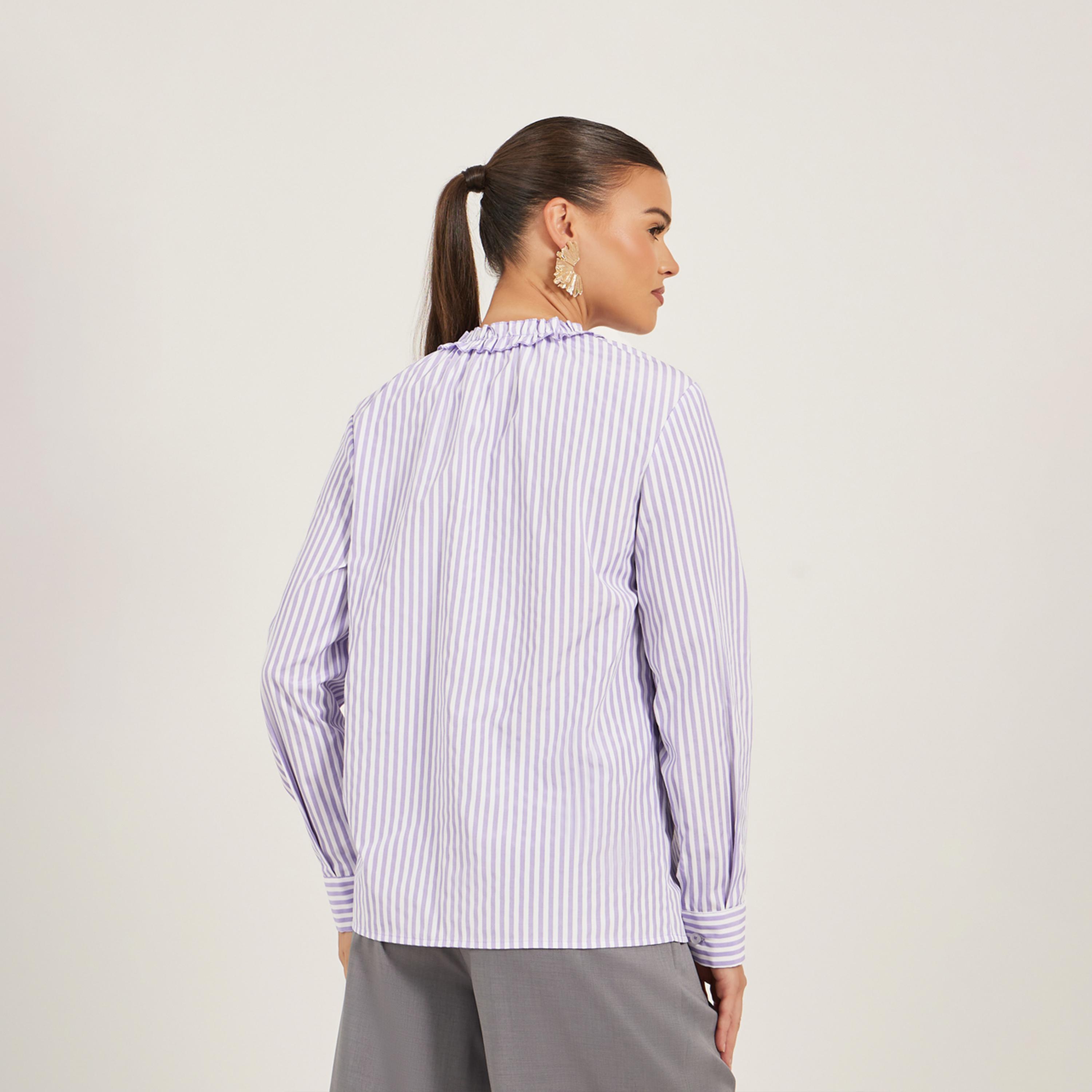 بلوزة مخططة بقصة عادية وتفاصيل كشكش-women-clothing-shirtsandblouses-shirts-image-5