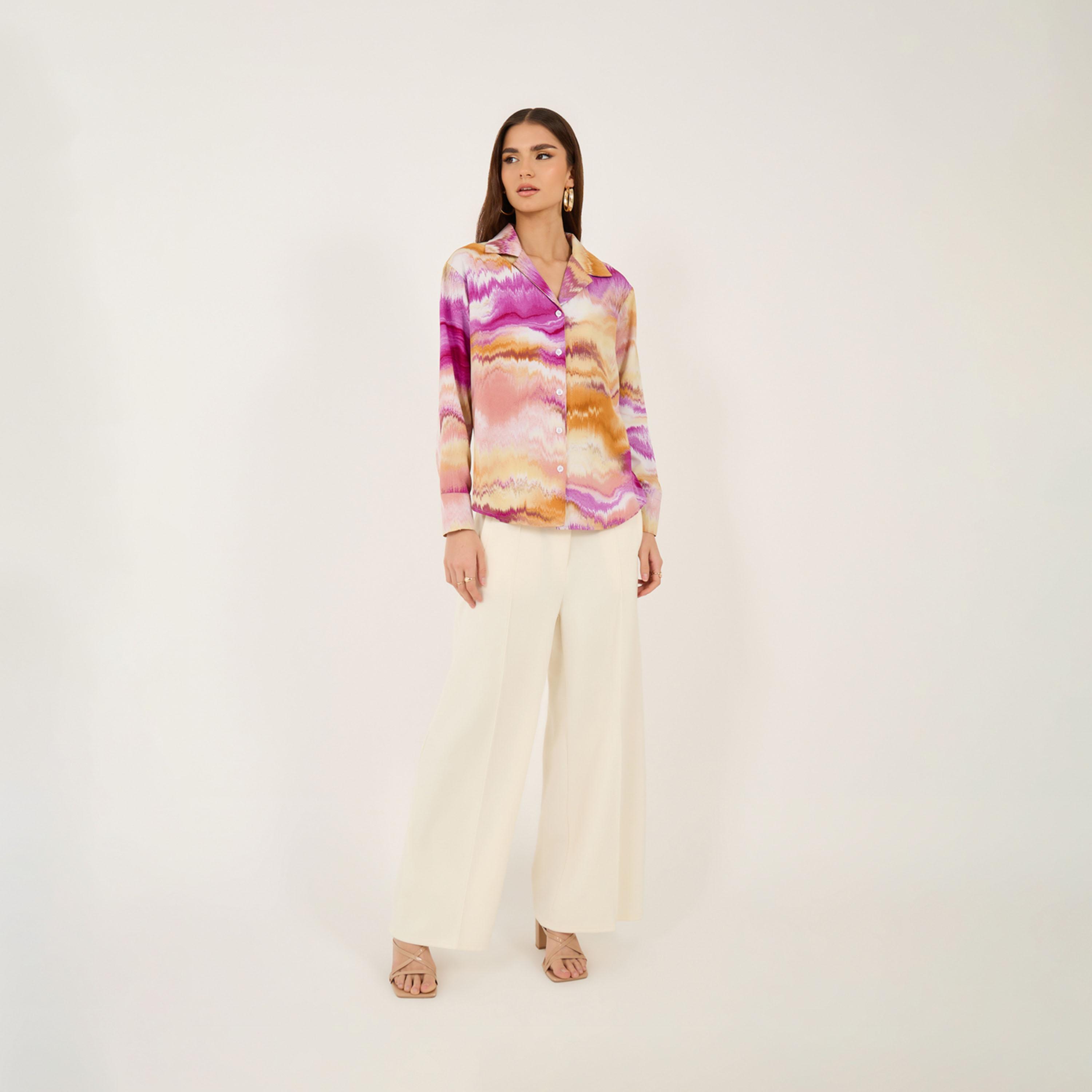 بلوزة مطبعة بالكامل بأكتاف منخفضة مع أزرار-women-clothing-shirtsandblouses-shirts-image-2