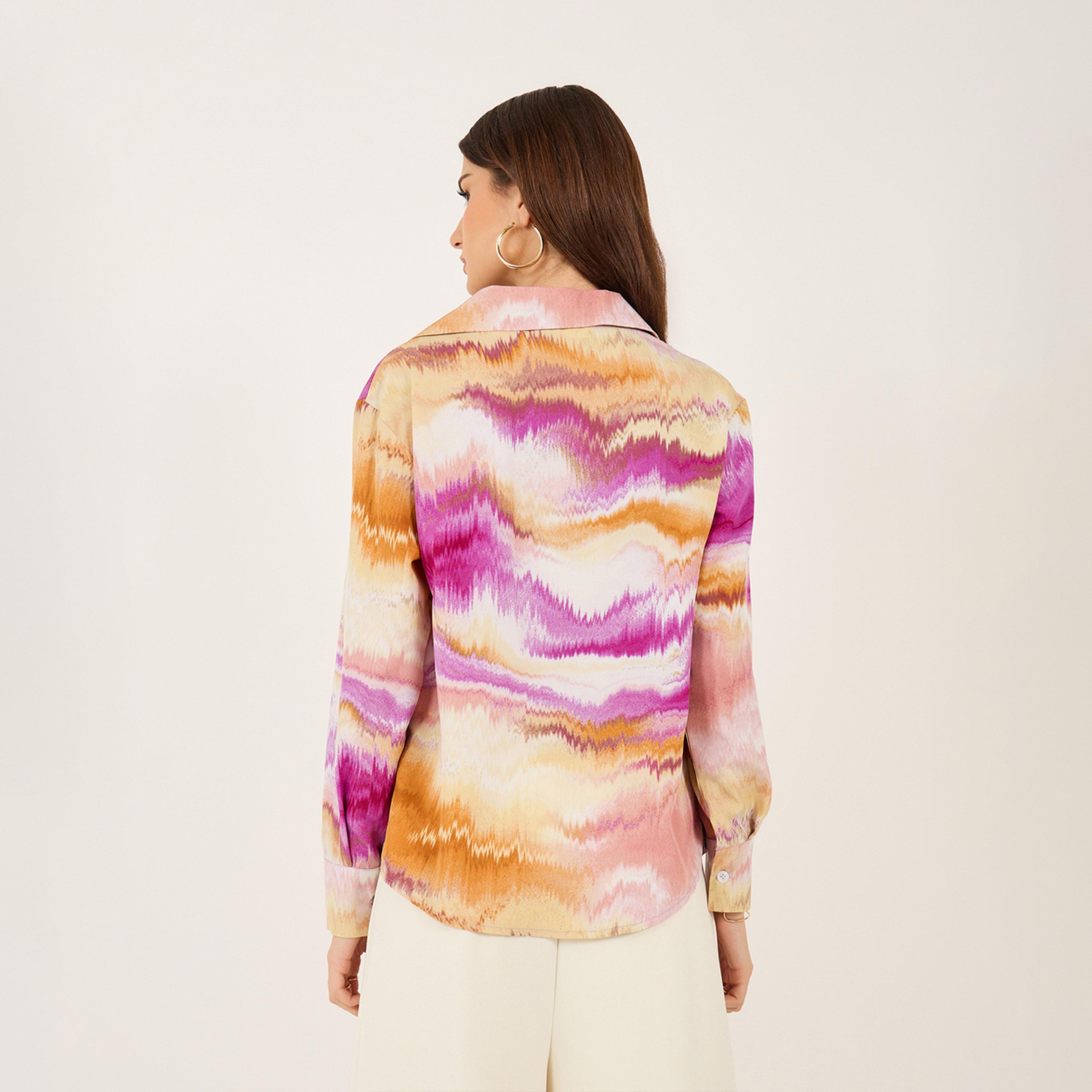 بلوزة مطبعة بالكامل بأكتاف منخفضة مع أزرار-women-clothing-shirtsandblouses-shirts-image-4