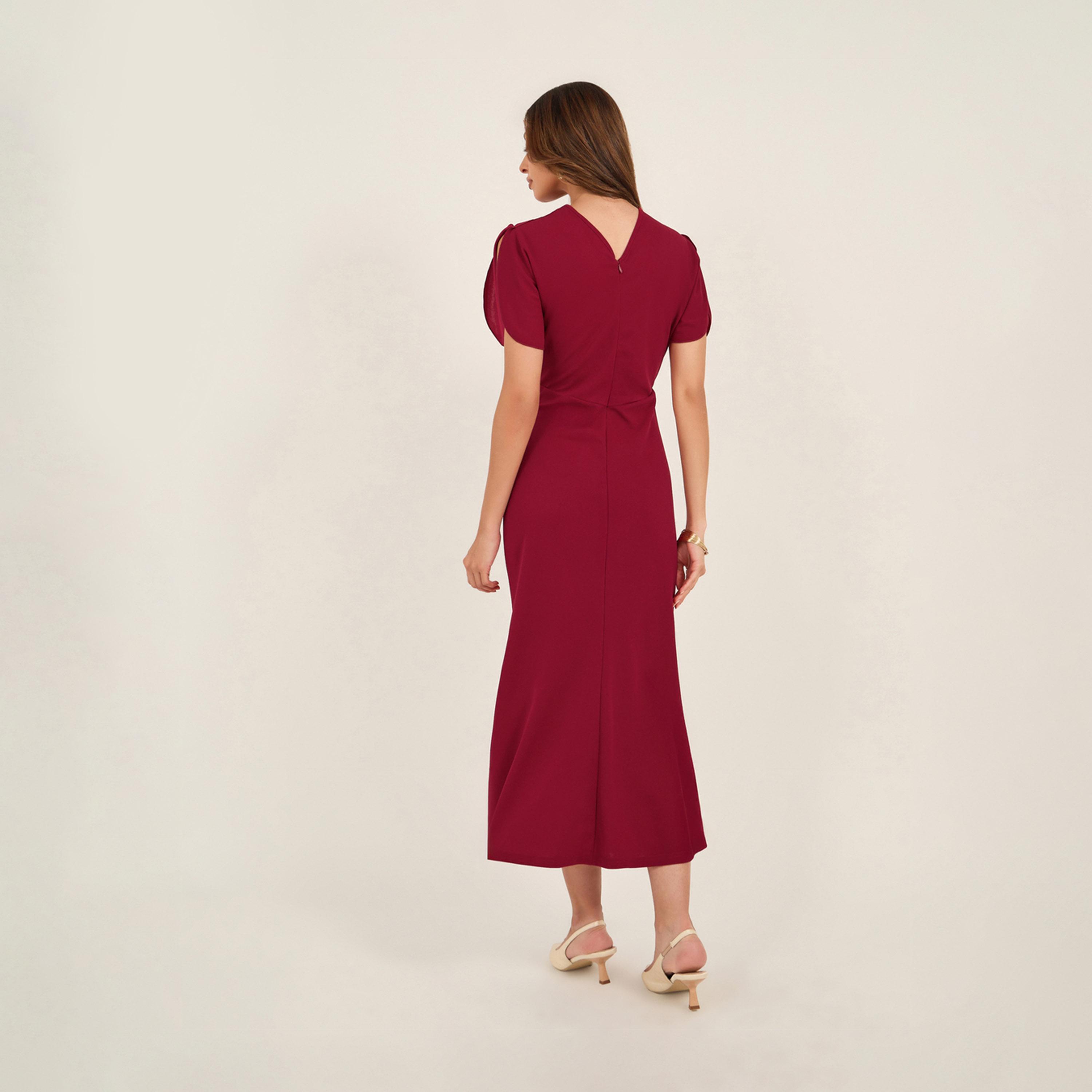 فستان ميدي ضيق بحافة حورية البحر وياقة دائرية-women-clothing-dresses-image-6