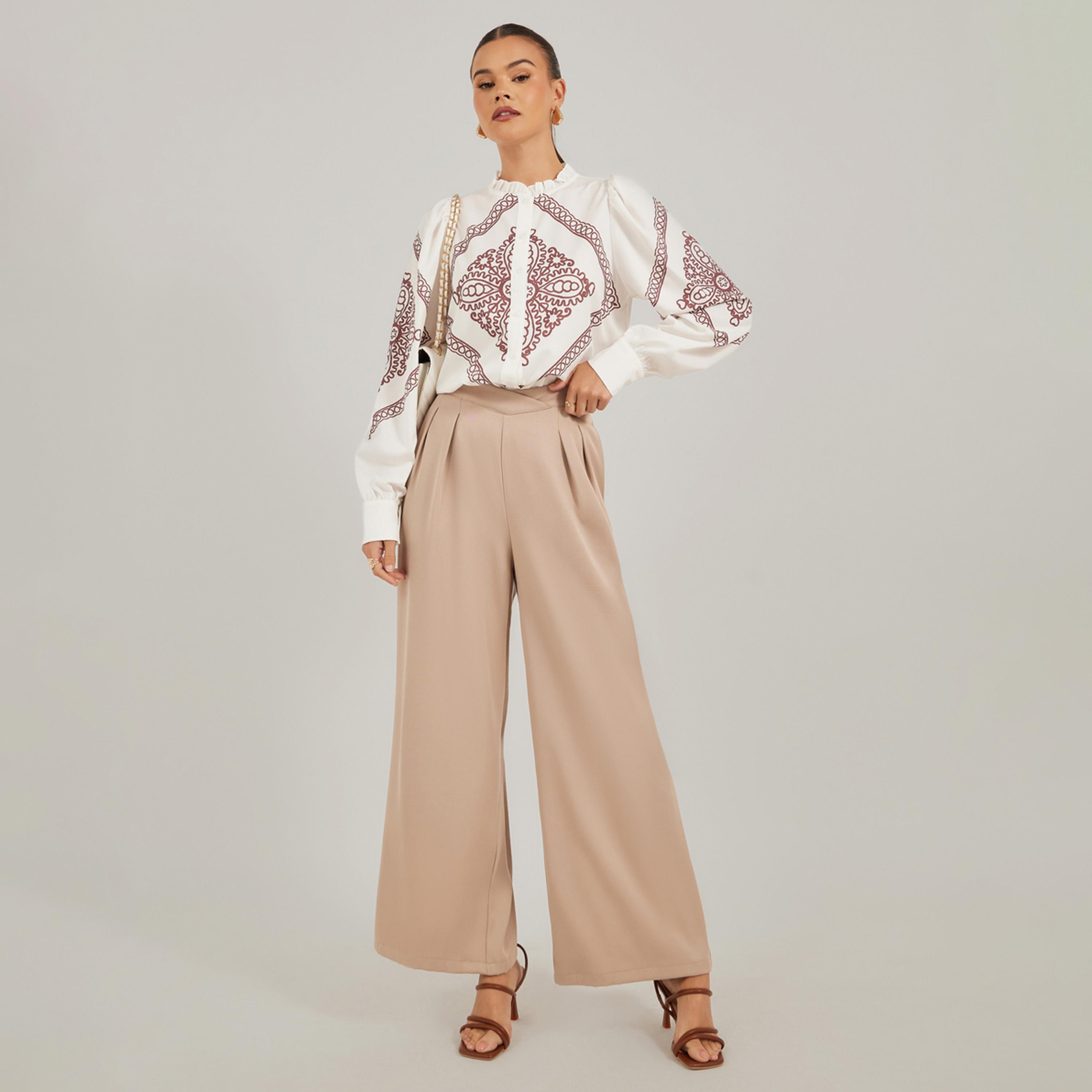 Take Two Printed Ruffled High Neck Loose Fit Shirt-women-clothing-shirtsandblouses-shirts-image-2
