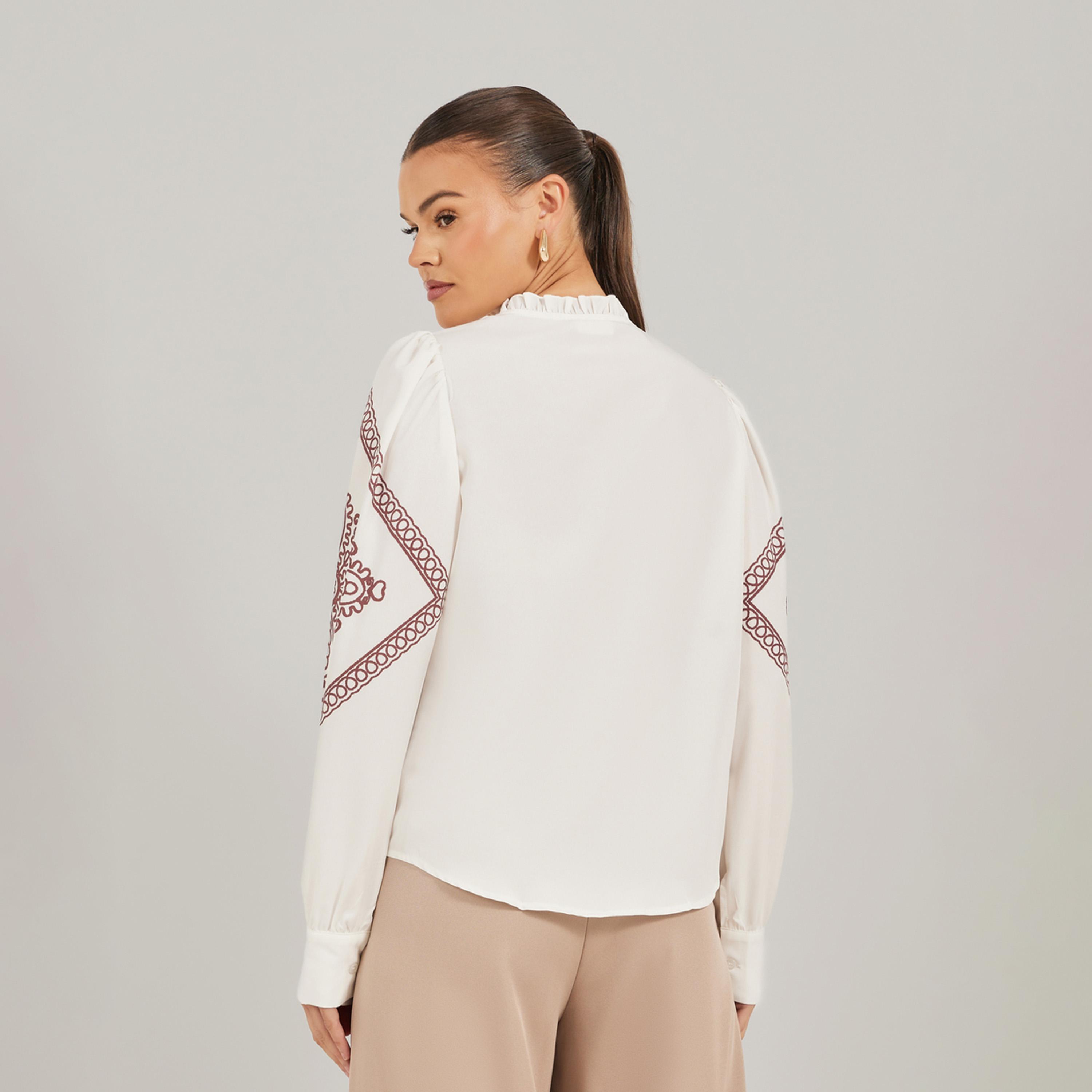 Take Two Printed Ruffled High Neck Loose Fit Shirt-women-clothing-shirtsandblouses-shirts-image-6