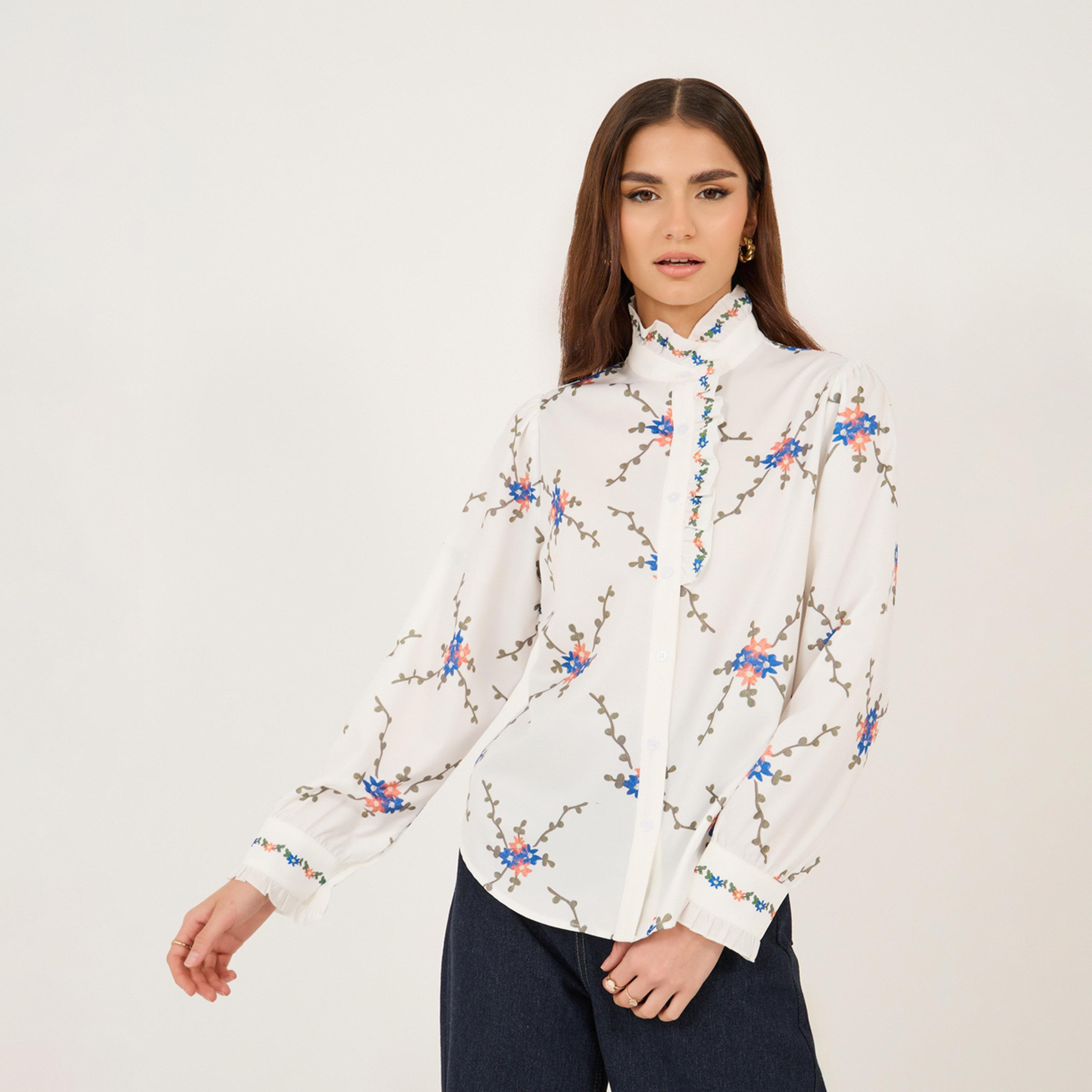 Take Two All-Over Print High Neck Buttoned Shirt-women-clothing-shirtsandblouses-shirts-image-1