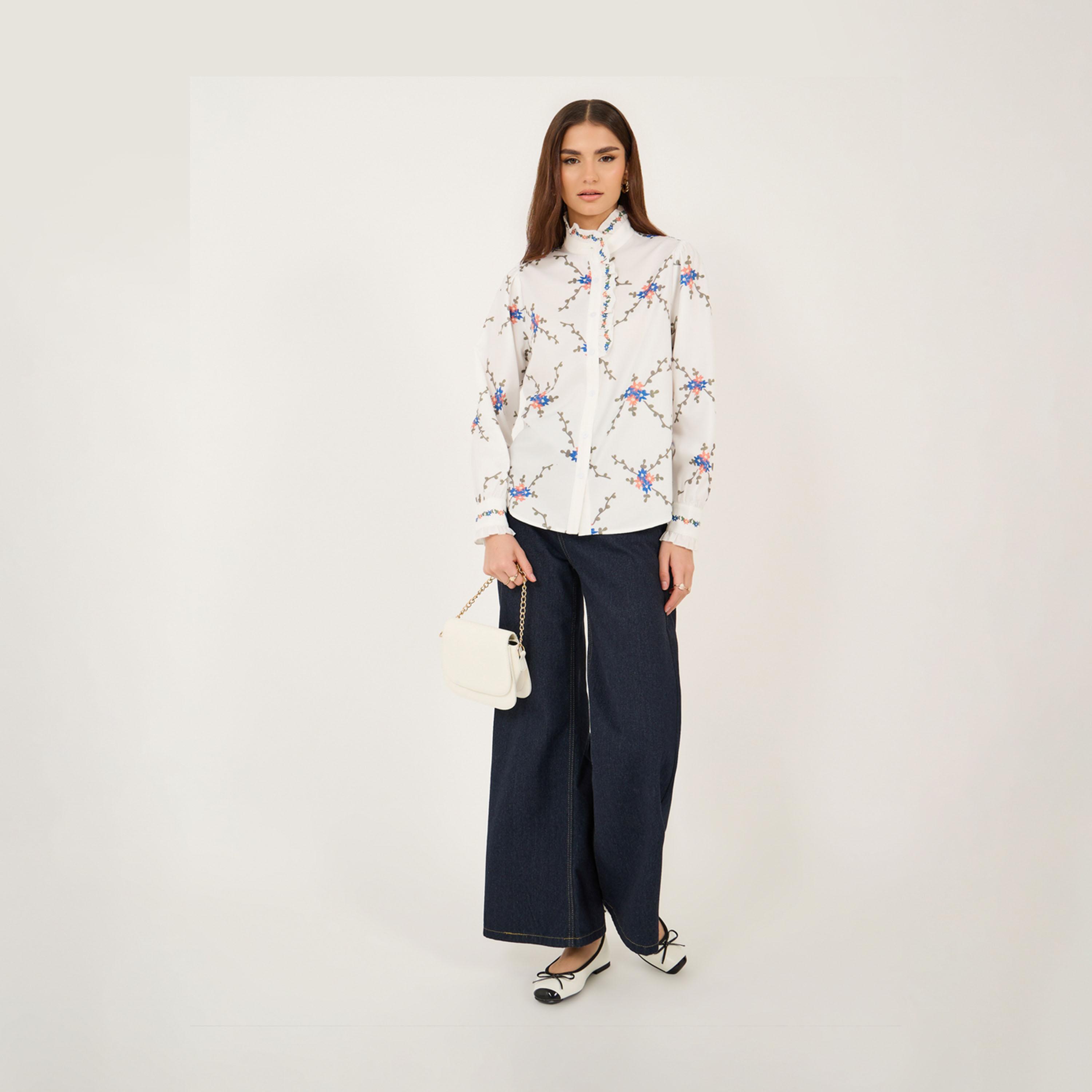 Take Two All-Over Print High Neck Buttoned Shirt-women-clothing-shirtsandblouses-shirts-image-2