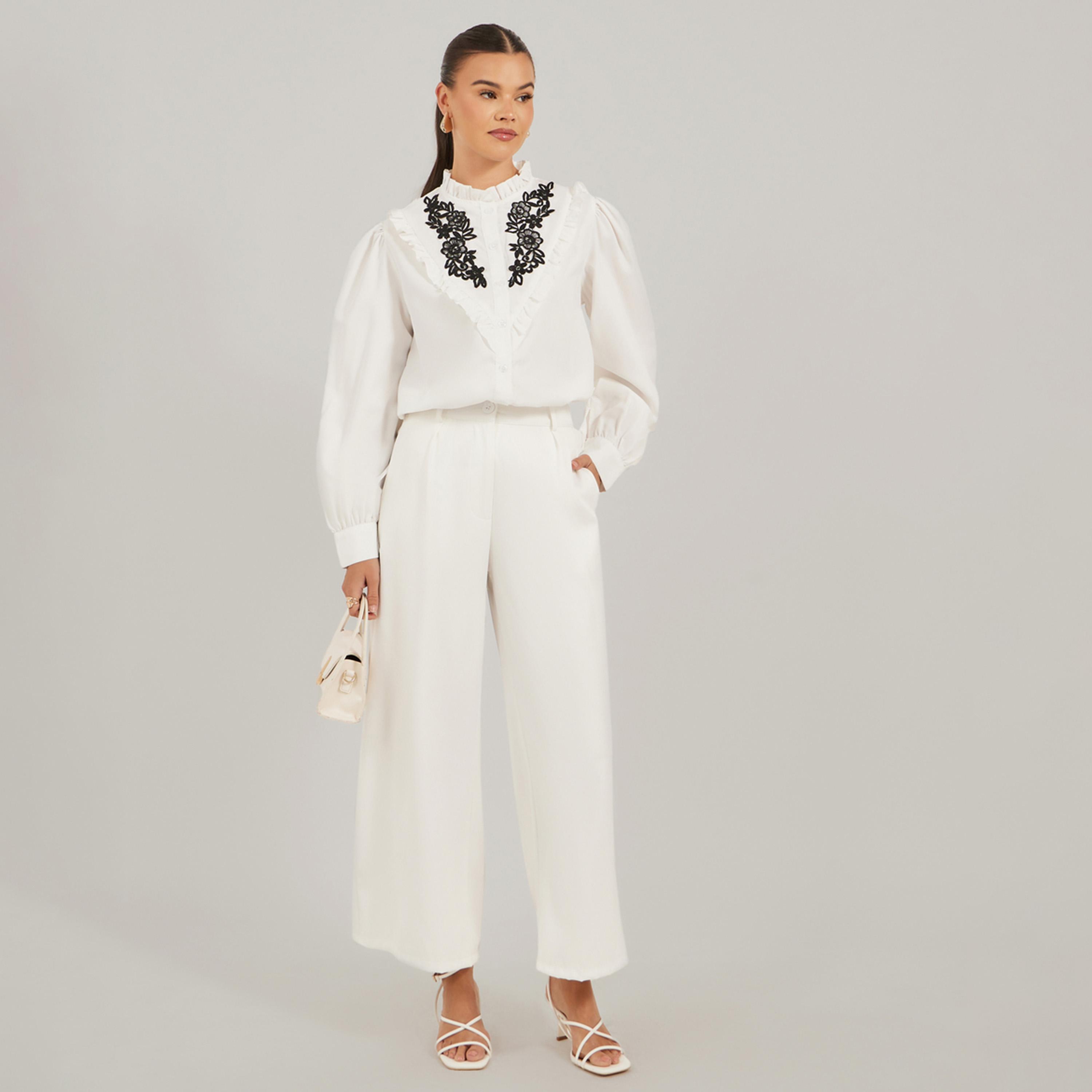 Take Two Floral Embroidered Balloon Sleeve Shirt with Ruffled Detail-women-clothing-shirtsandblouses-shirts-image-2