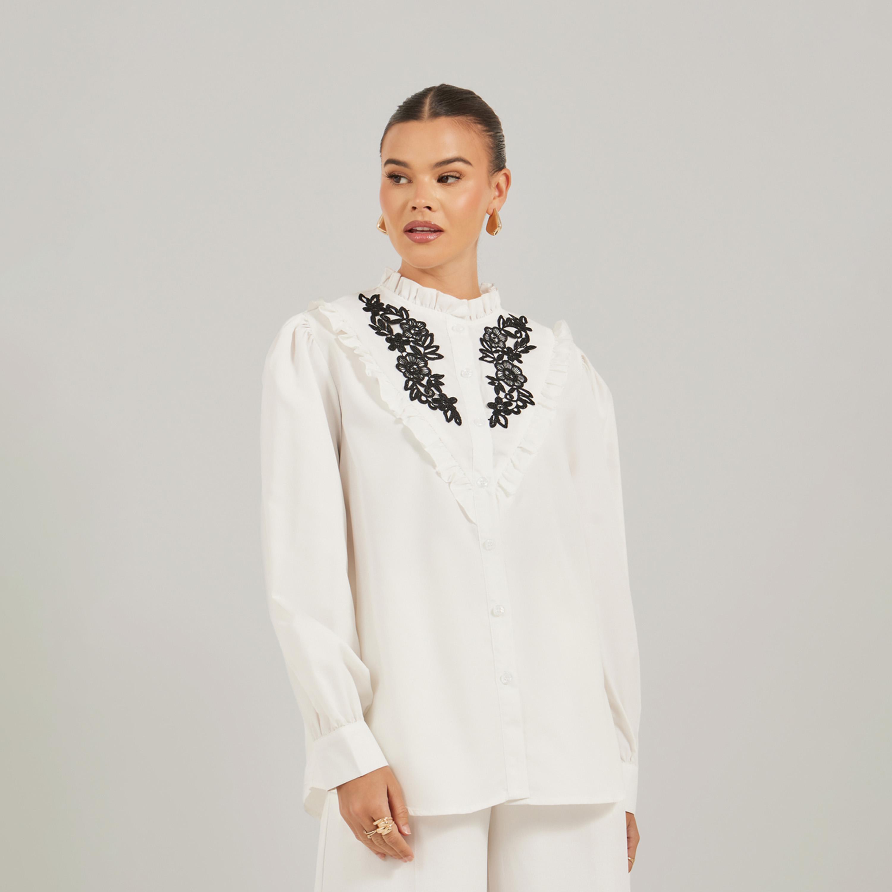 Take Two Floral Embroidered Balloon Sleeve Shirt with Ruffled Detail-women-clothing-shirtsandblouses-shirts-image-3
