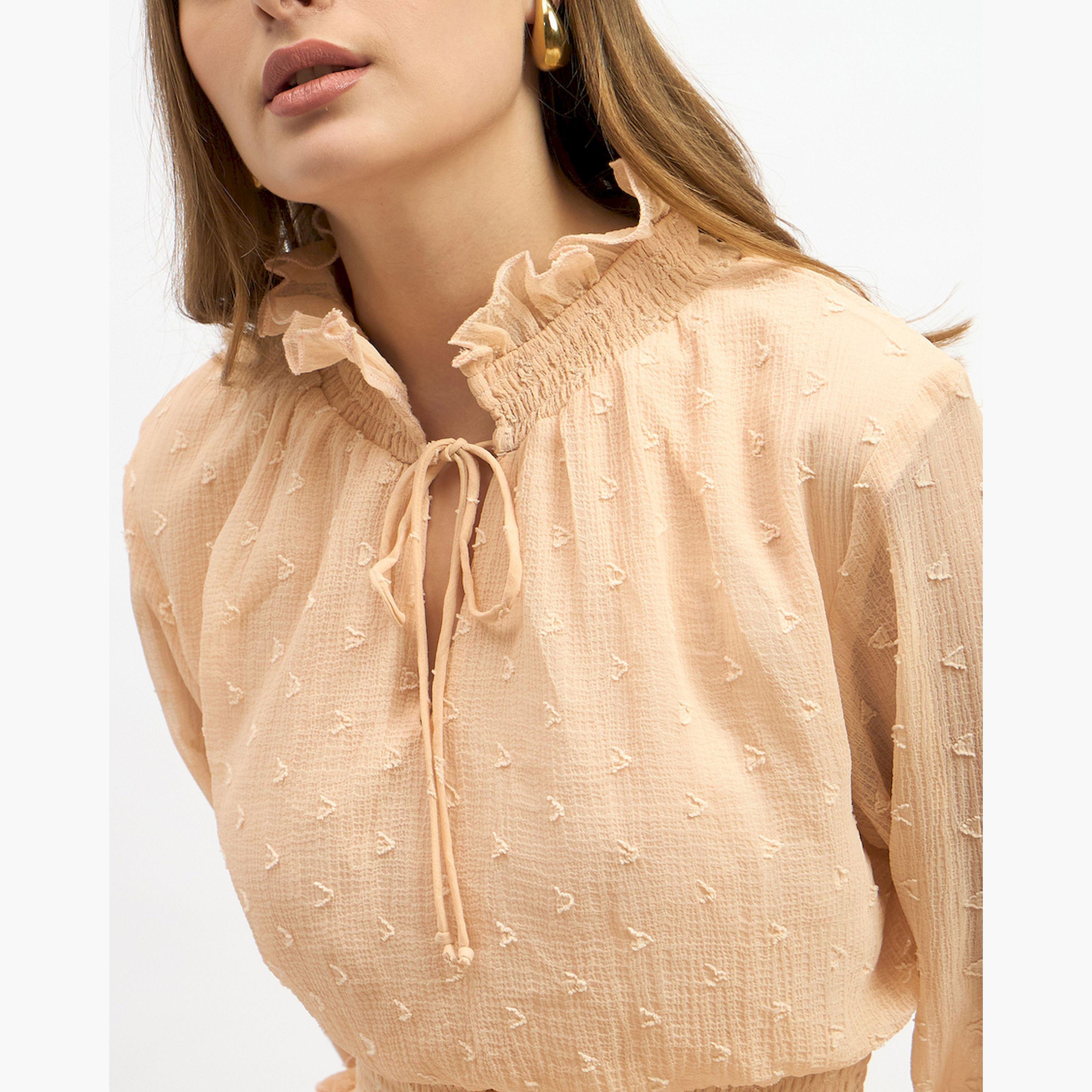ستايلي - فستان متوسط الطول من قماش دوبي بخصر مكشكش وقصة A-women-clothing-dresses-image-4