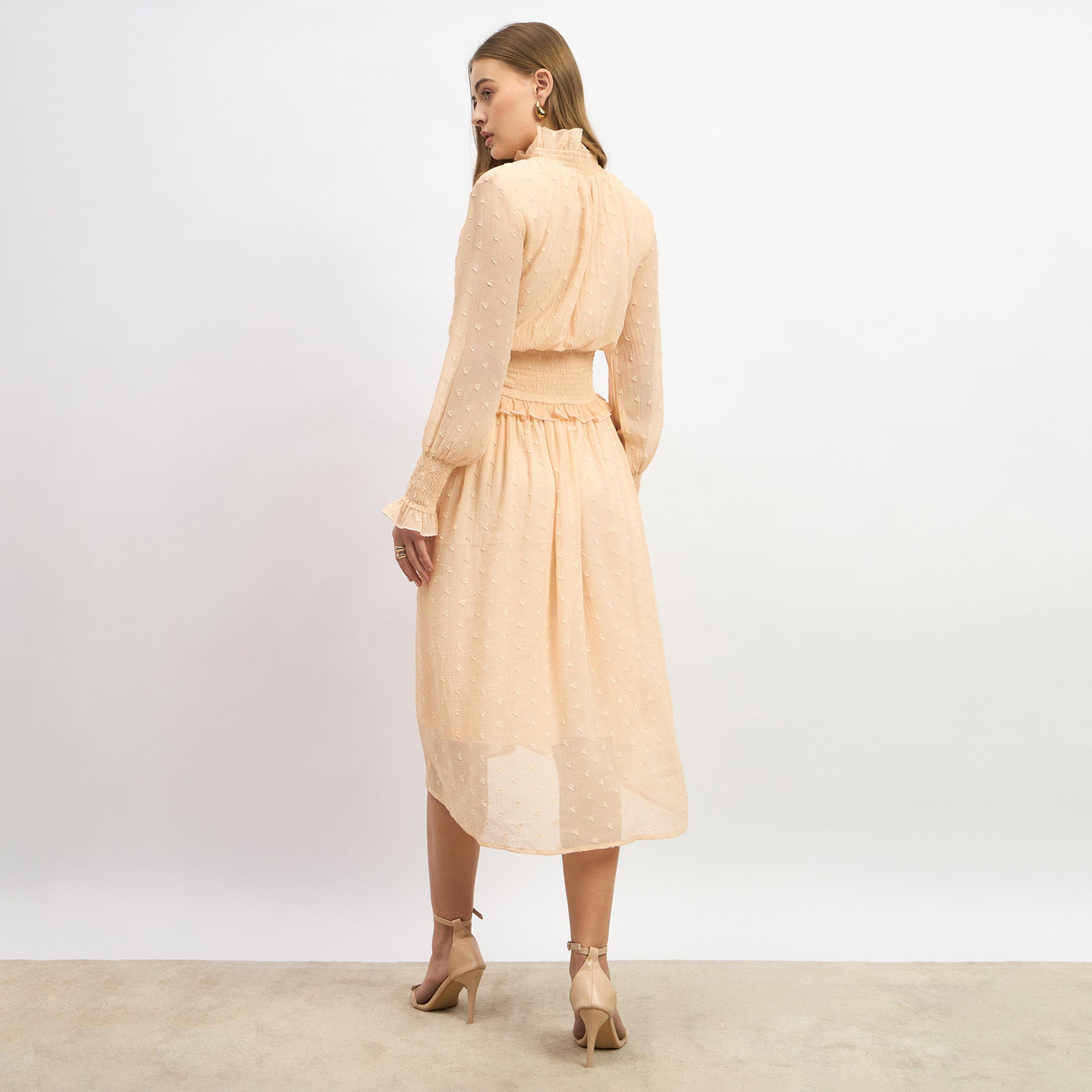 Styli Dobby Design Smocked Waist A-Line Midi Dress-women-clothing-dresses-image-5