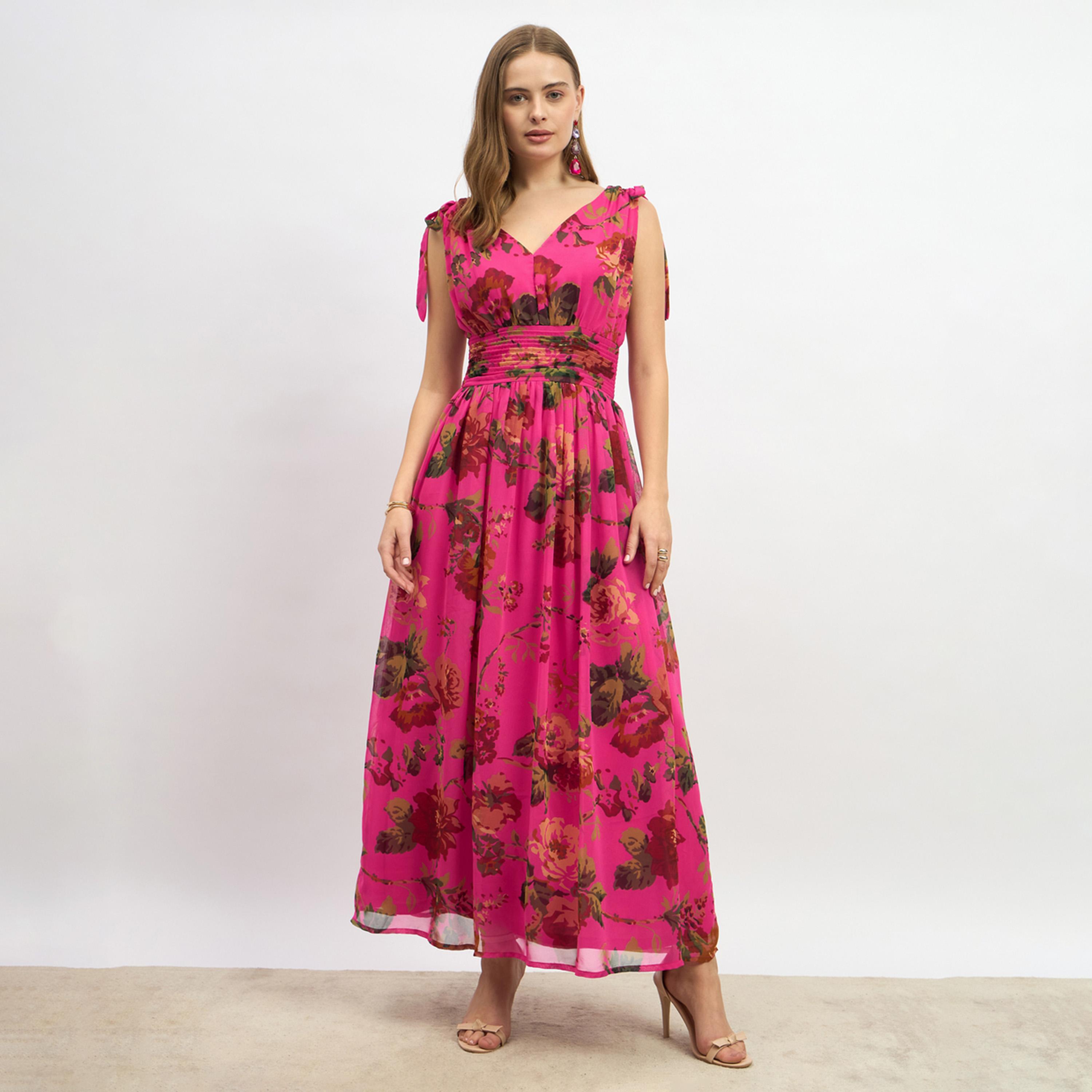 ستايلي - فستان ماكسي بدون أكمام بطبعة زهور-women-clothing-dresses-image-2