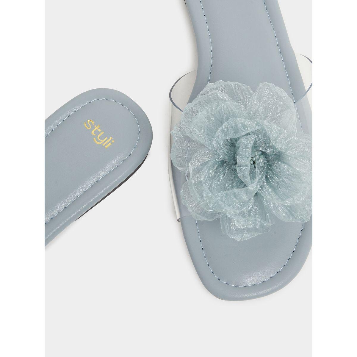 Styli Flower Detail Open Toe Flat Sandals-women-shoes-sandals-flats-image-3