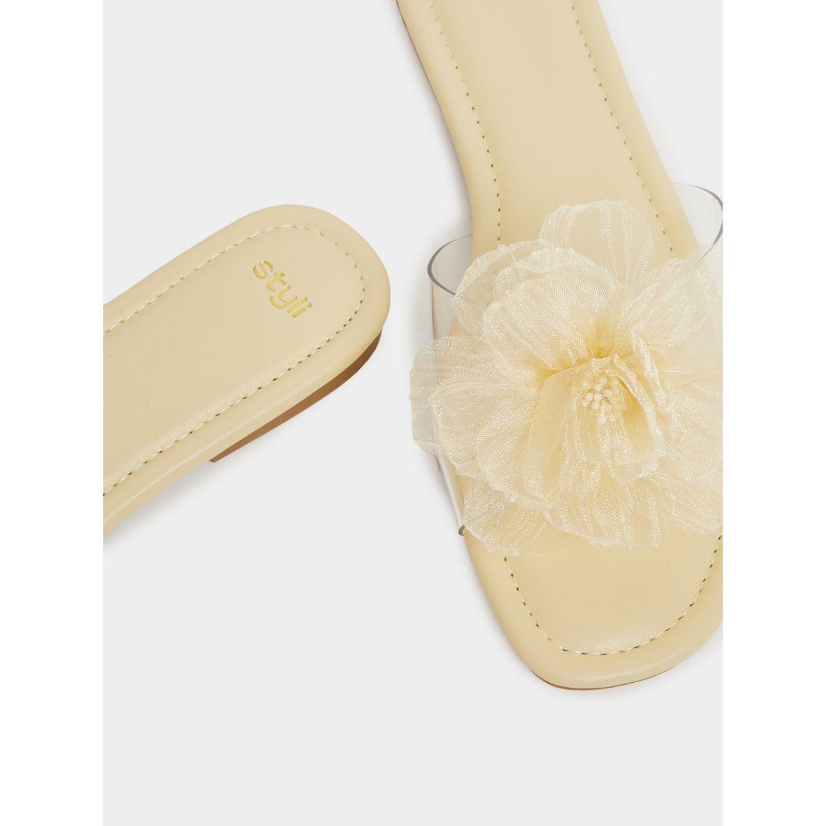 Styli Flower Detail Open Toe Flat Sandals-women-shoes-sandals-flats-image-3