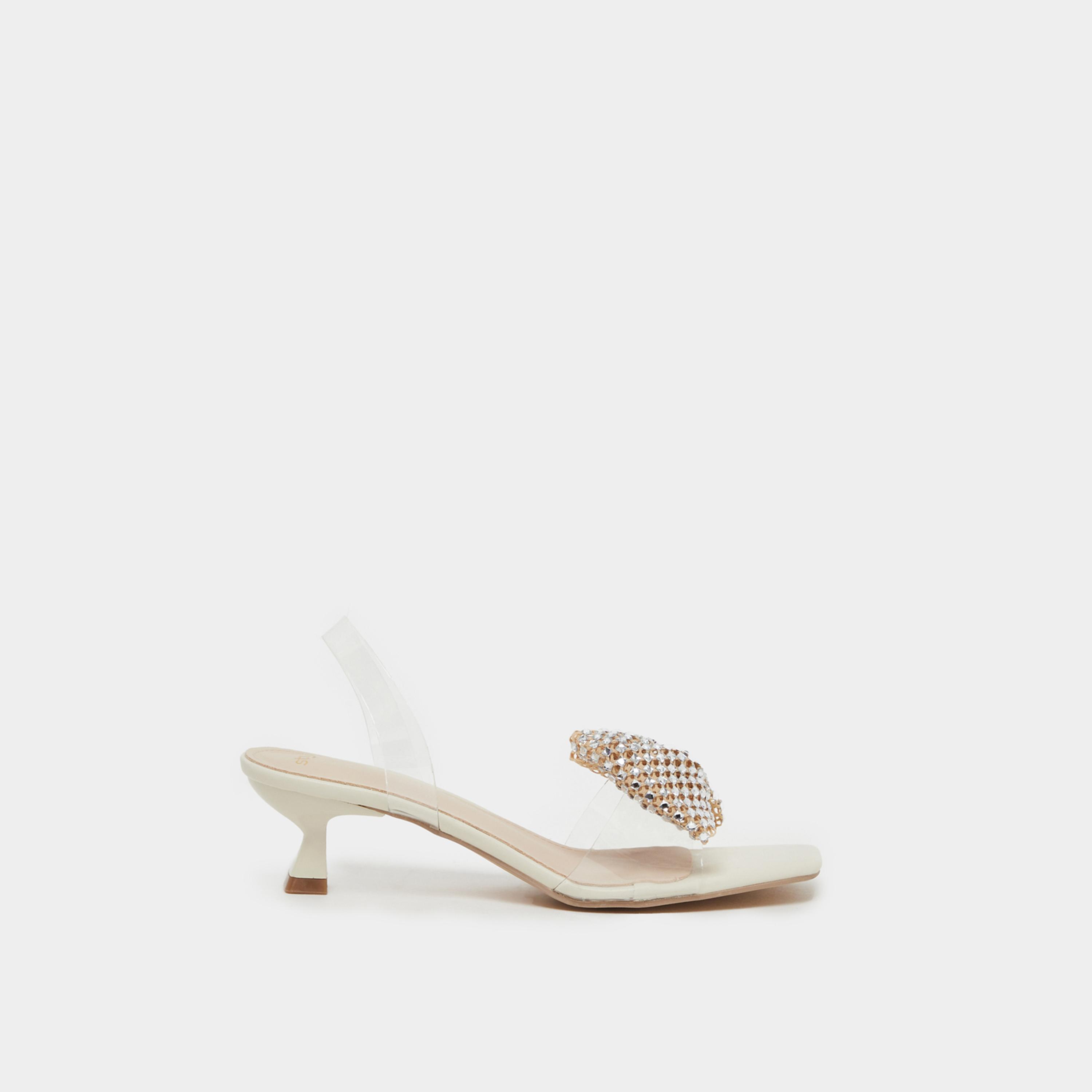 Styli Embellished Bow Detail Transparent Strap Kitten Heel Sandals-women-shoes-sandals-heeled-image-1