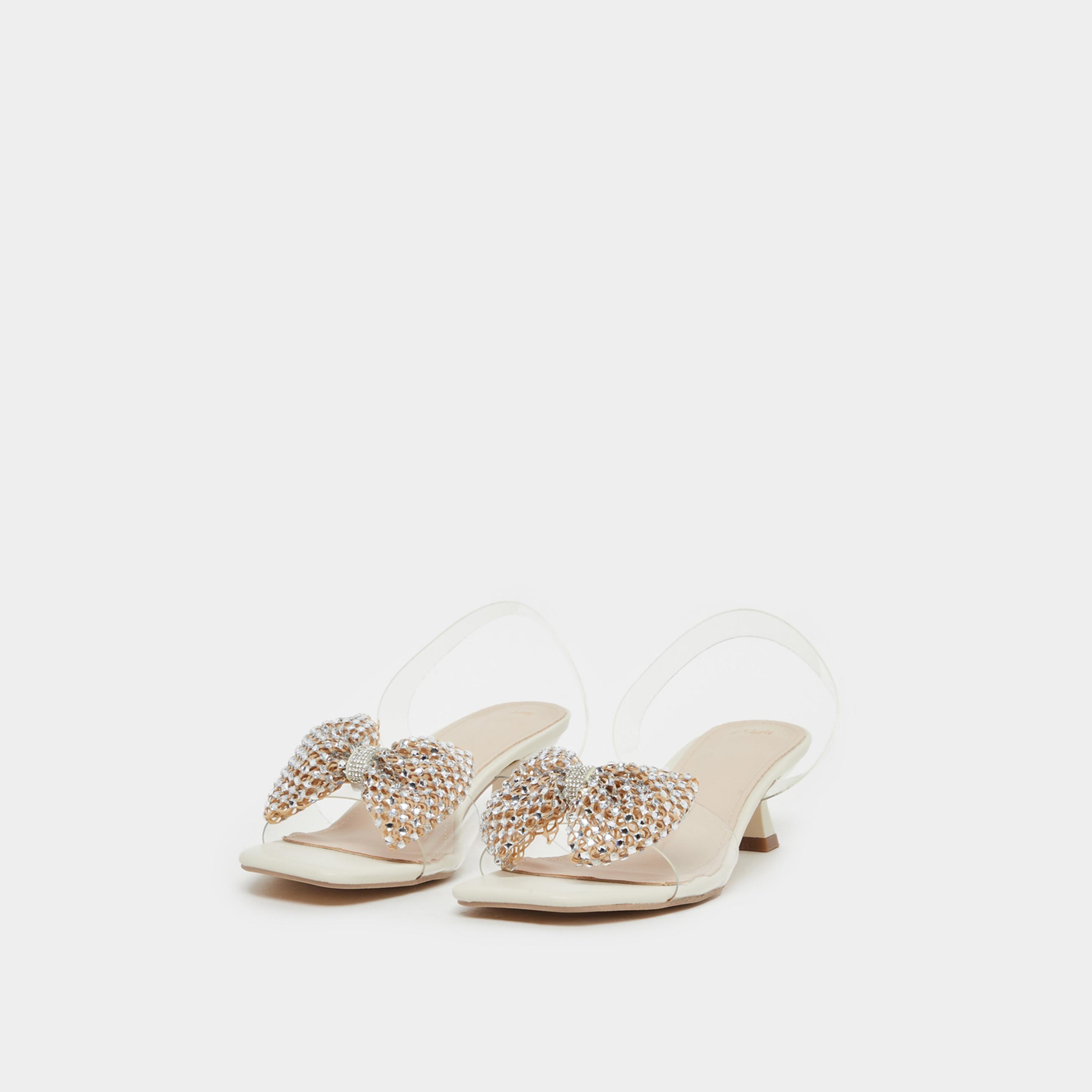 ستايلي - صندل كعب صغير بحزام شفاف مزين بفيونكة-women-shoes-sandals-heeled-image-2