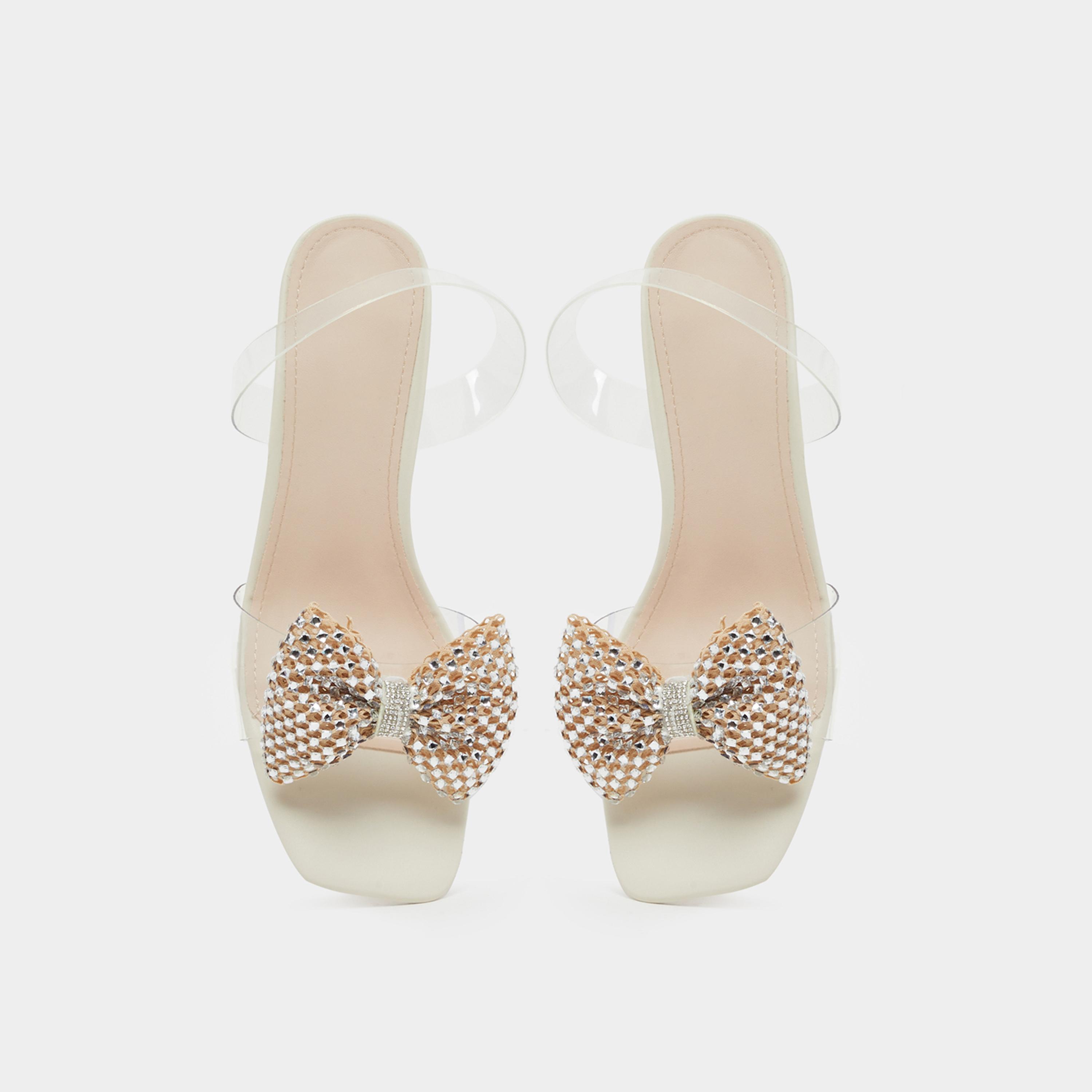Styli Embellished Bow Detail Transparent Strap Kitten Heel Sandals-women-shoes-sandals-heeled-image-5