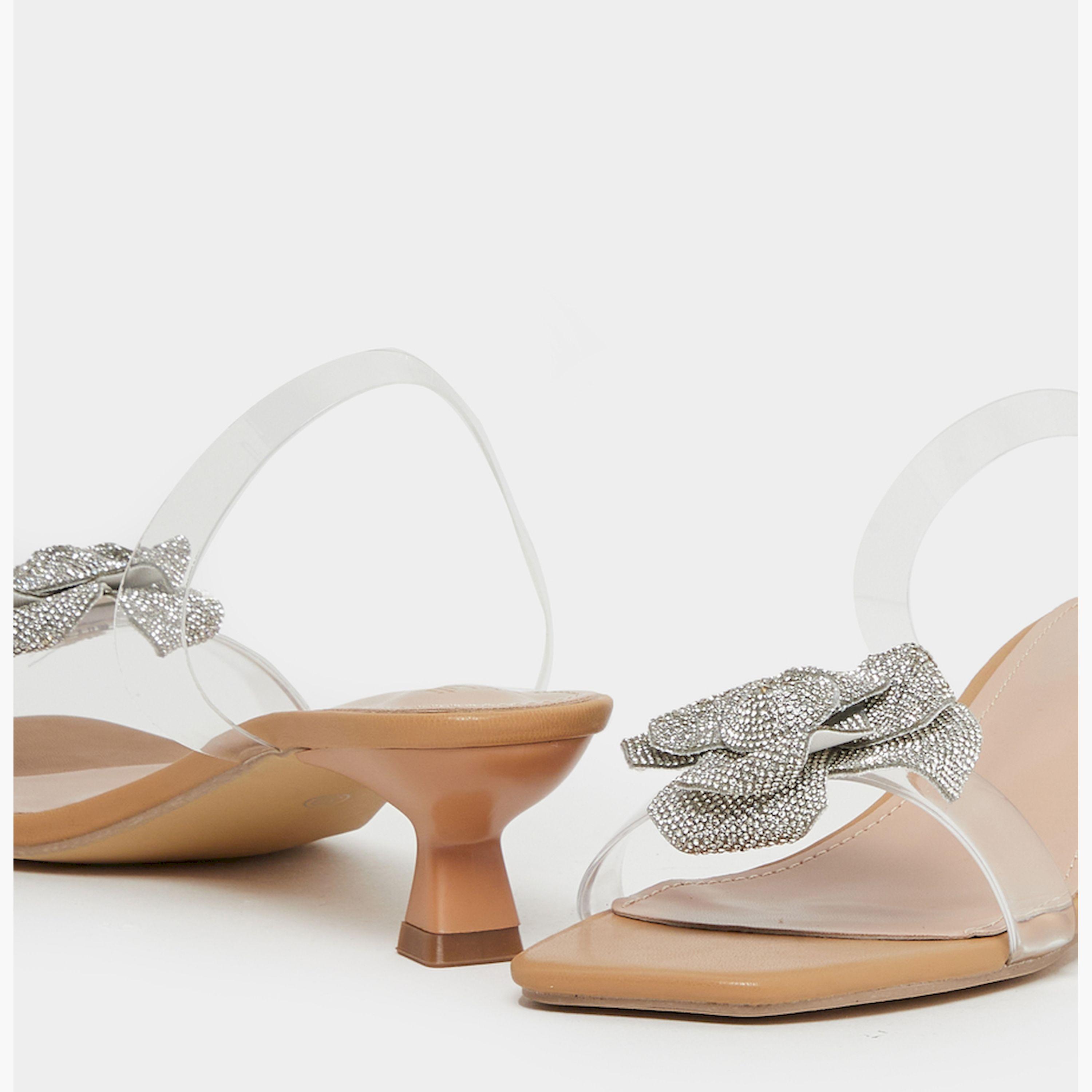 ستايلي - صندل بكعب صغير وحزام شفاف مزين بزهرة بلمعة معدنية-women-shoes-sandals-heeled-image-3