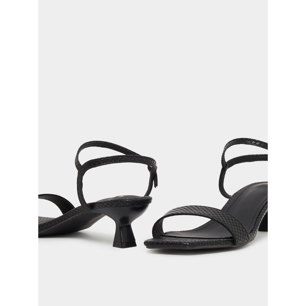 Styli Animal Textured Ankle Strap Kitten Heel Sandals-women-shoes-heels-image-4