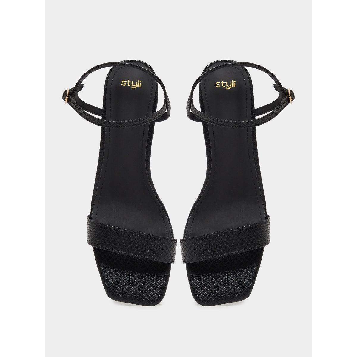 Styli Animal Textured Ankle Strap Kitten Heel Sandals-women-shoes-heels-image-6
