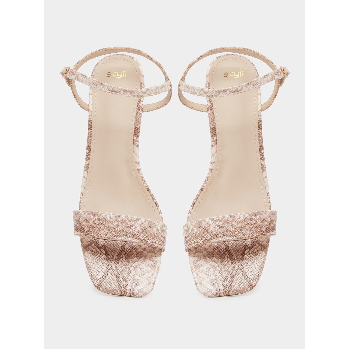 Styli Animal Textured Ankle Strap Kitten Heel Sandals-women-shoes-sandals-heeled-image-6