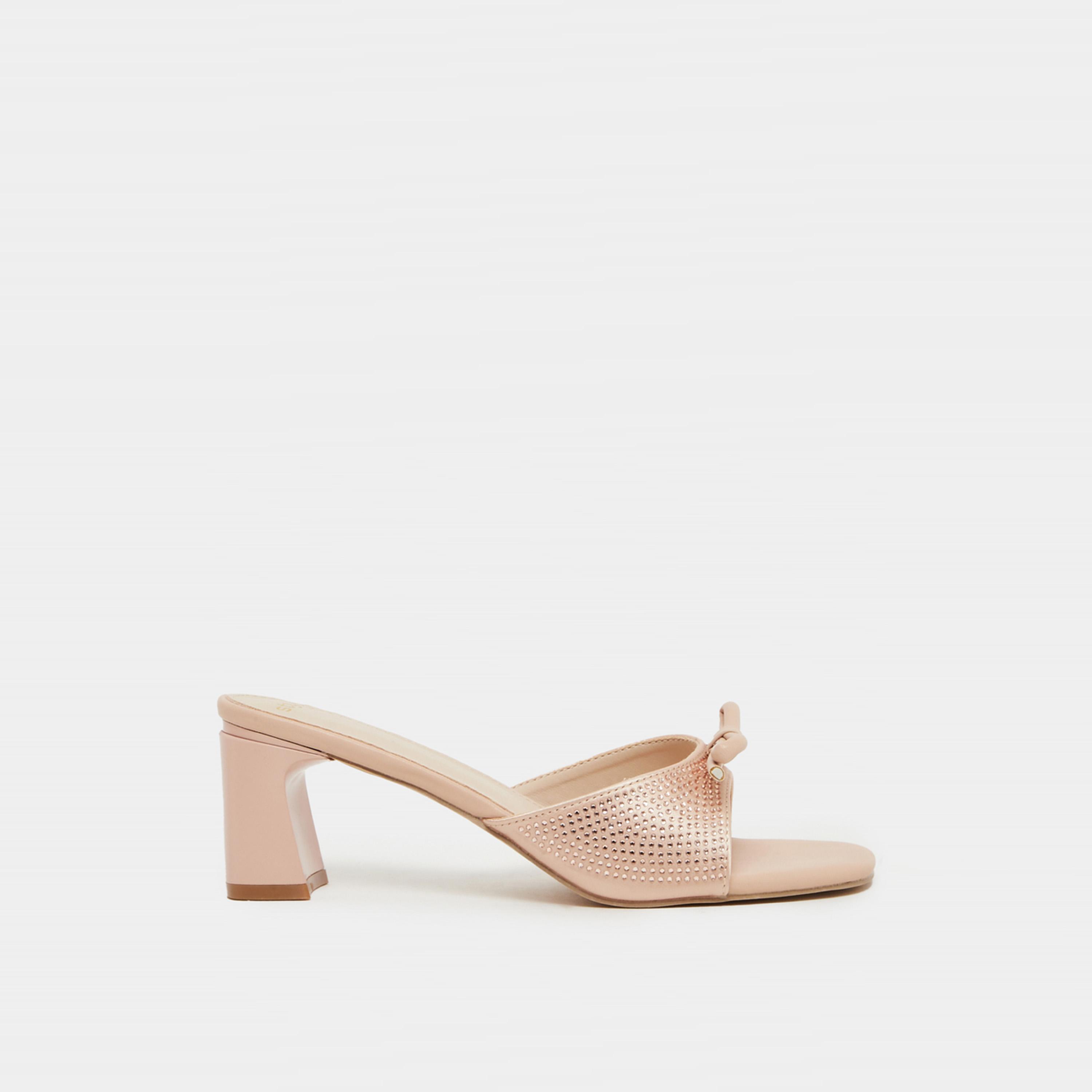 Styli Embellished Bow Block Heel Sandals-women-shoes-heels-image-1