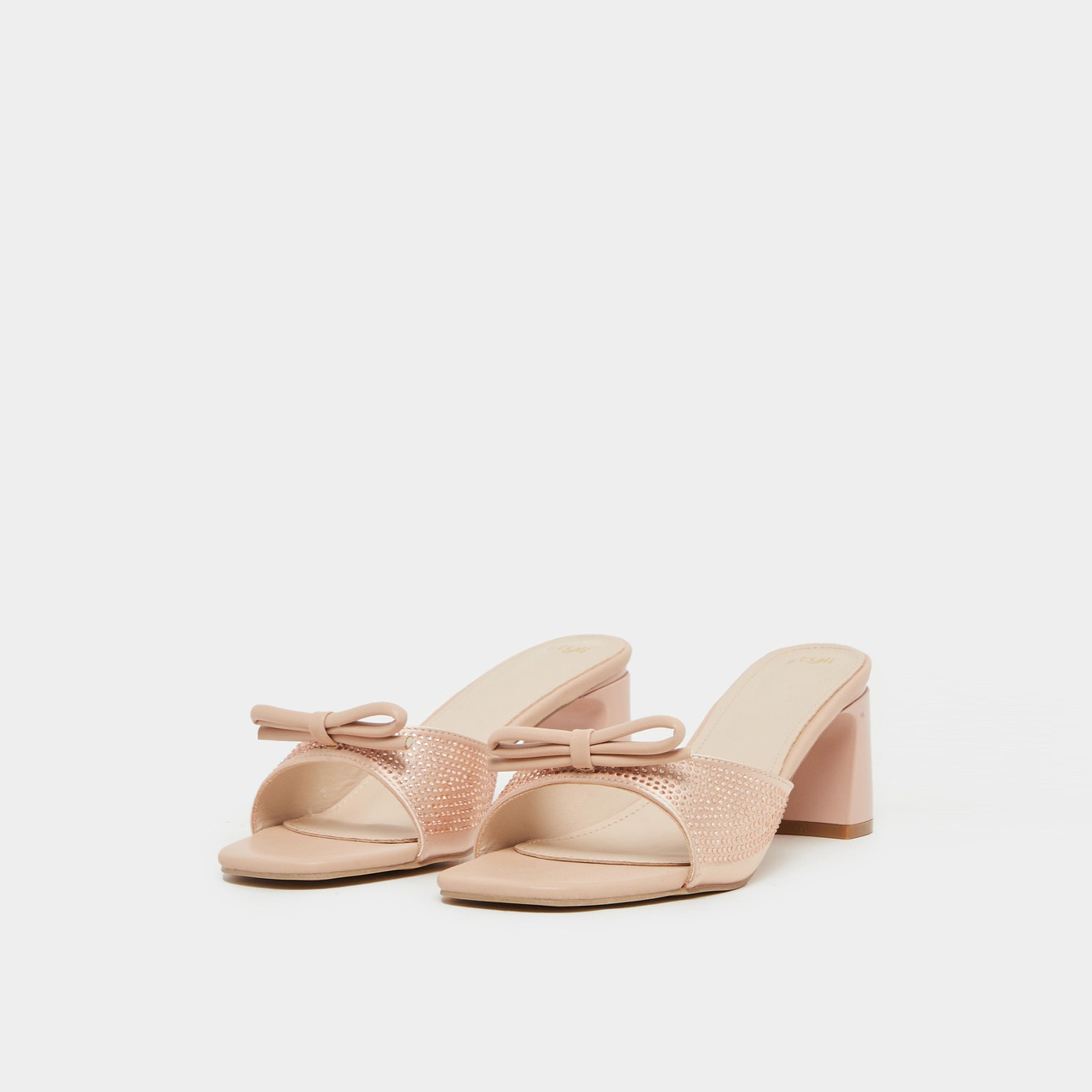 Styli Embellished Bow Block Heel Sandals-women-shoes-heels-image-2