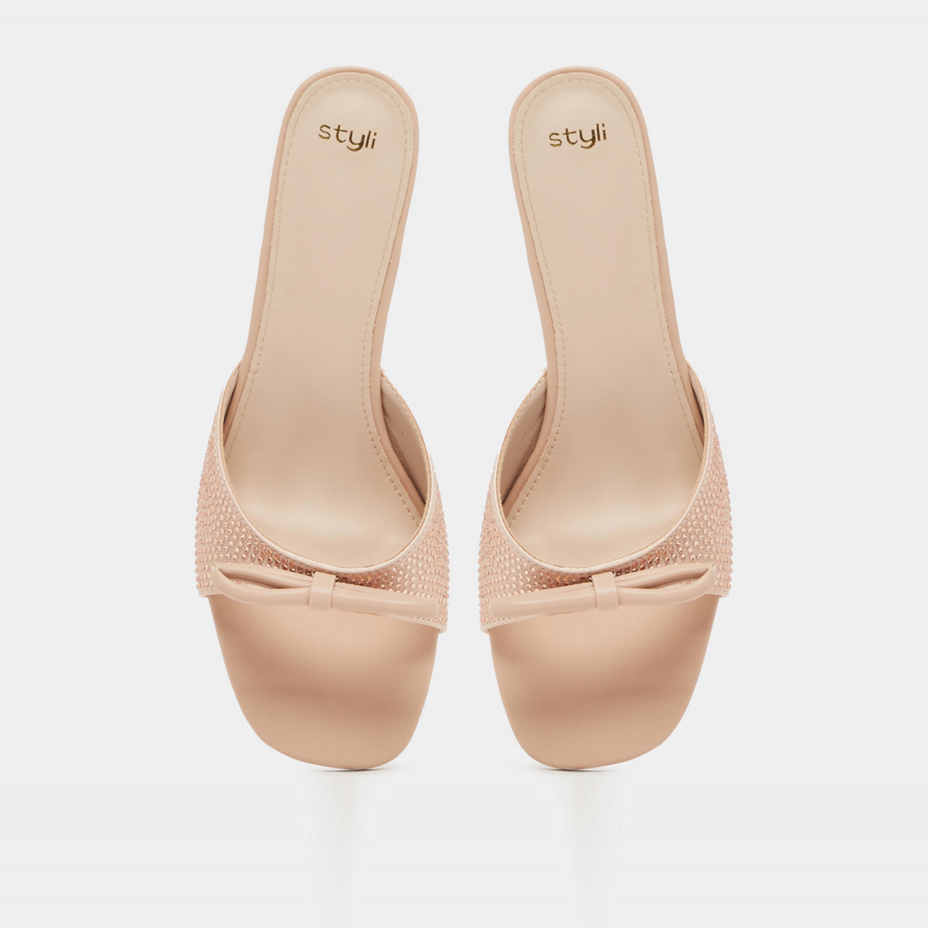 Styli Embellished Bow Block Heel Sandals-women-shoes-heels-image-5
