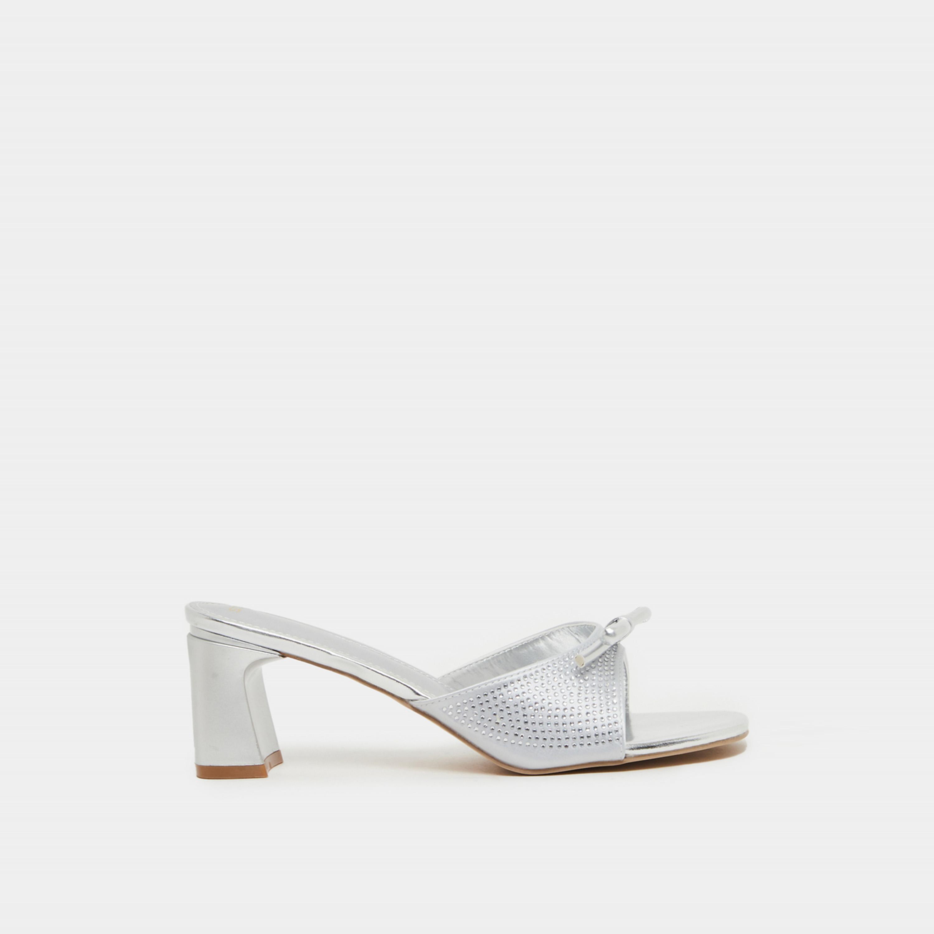 Styli Embellished Bow Block Heel Sandals-women-shoes-heels-image-1