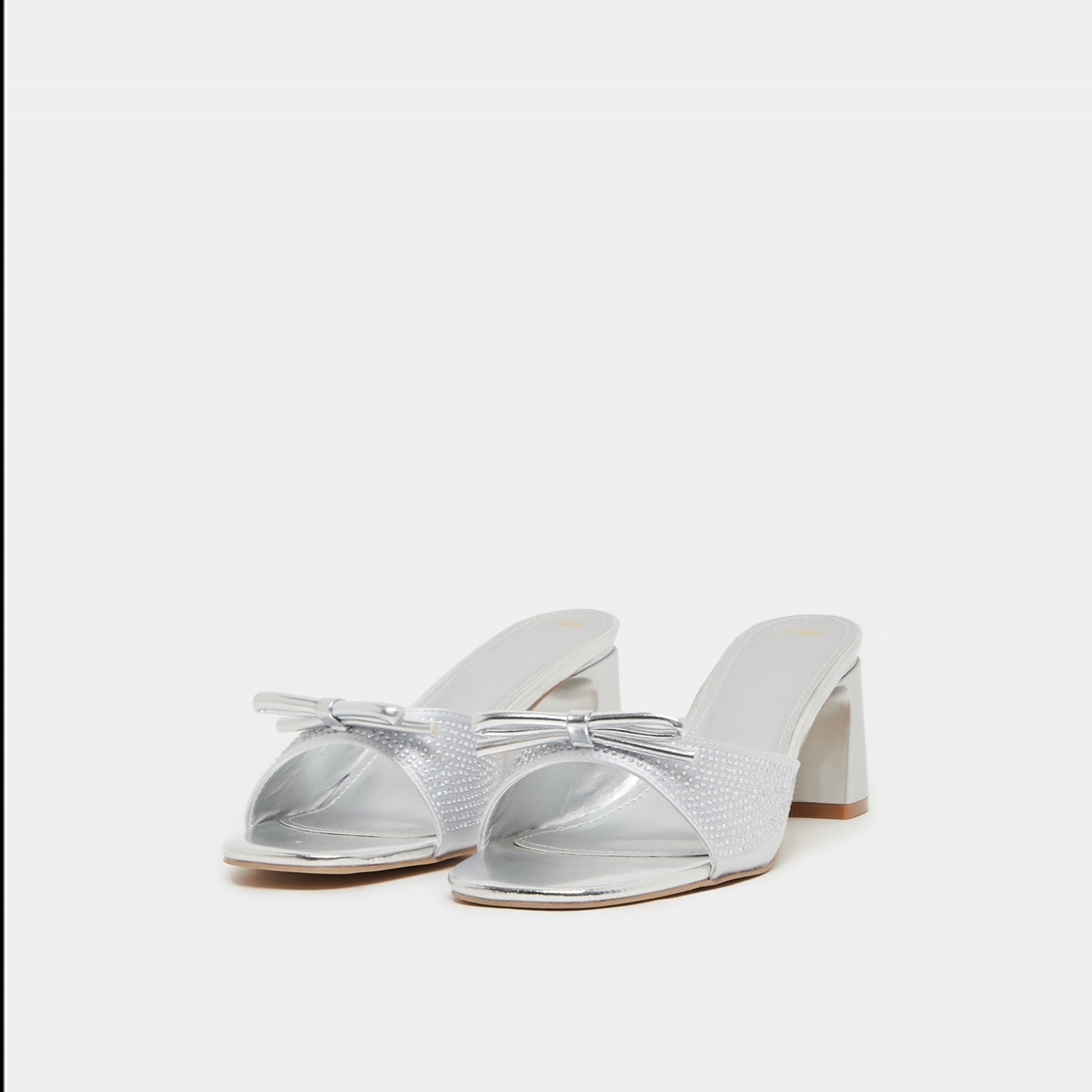 Styli Embellished Bow Block Heel Sandals-women-shoes-heels-image-2