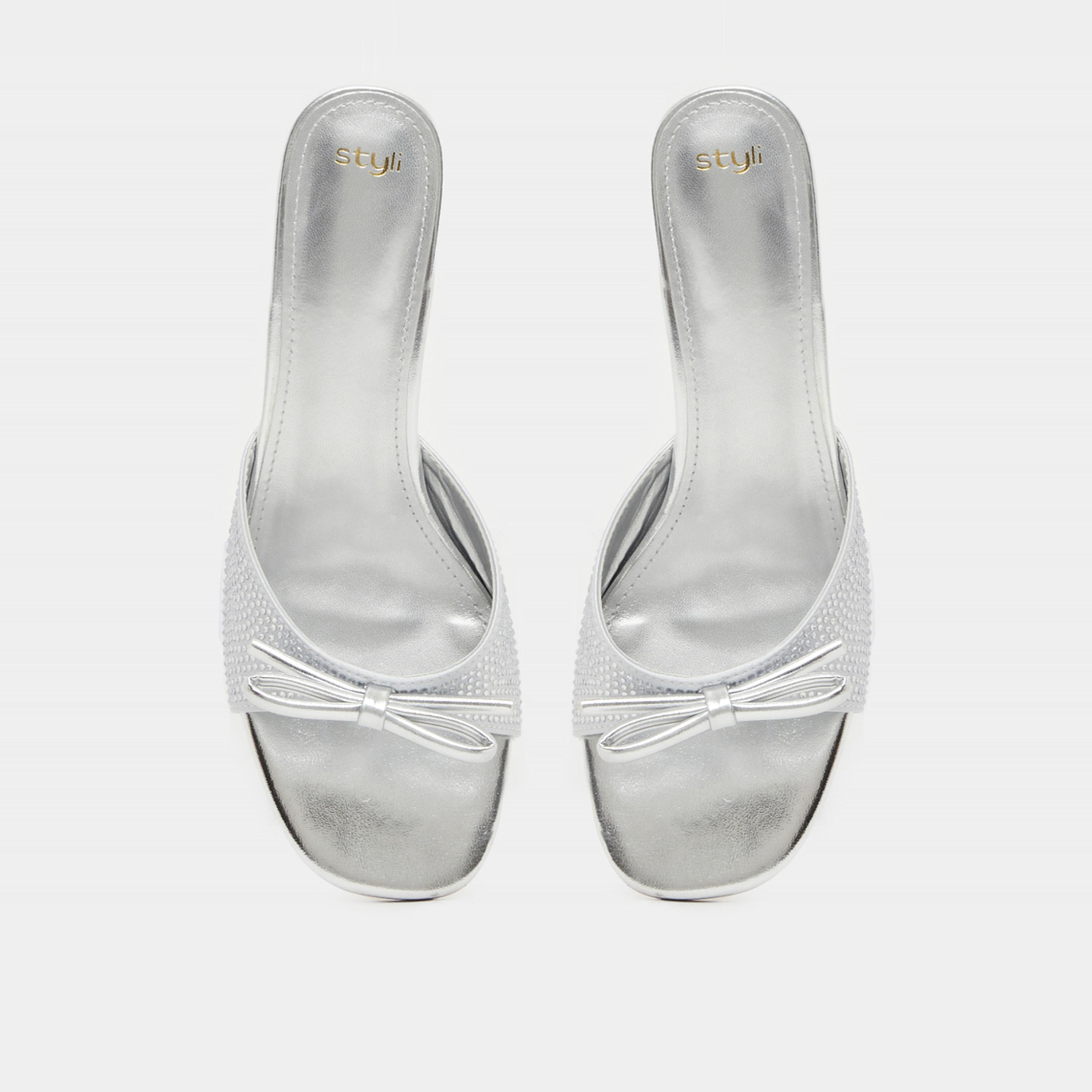 Styli Embellished Bow Block Heel Sandals-women-shoes-heels-image-5