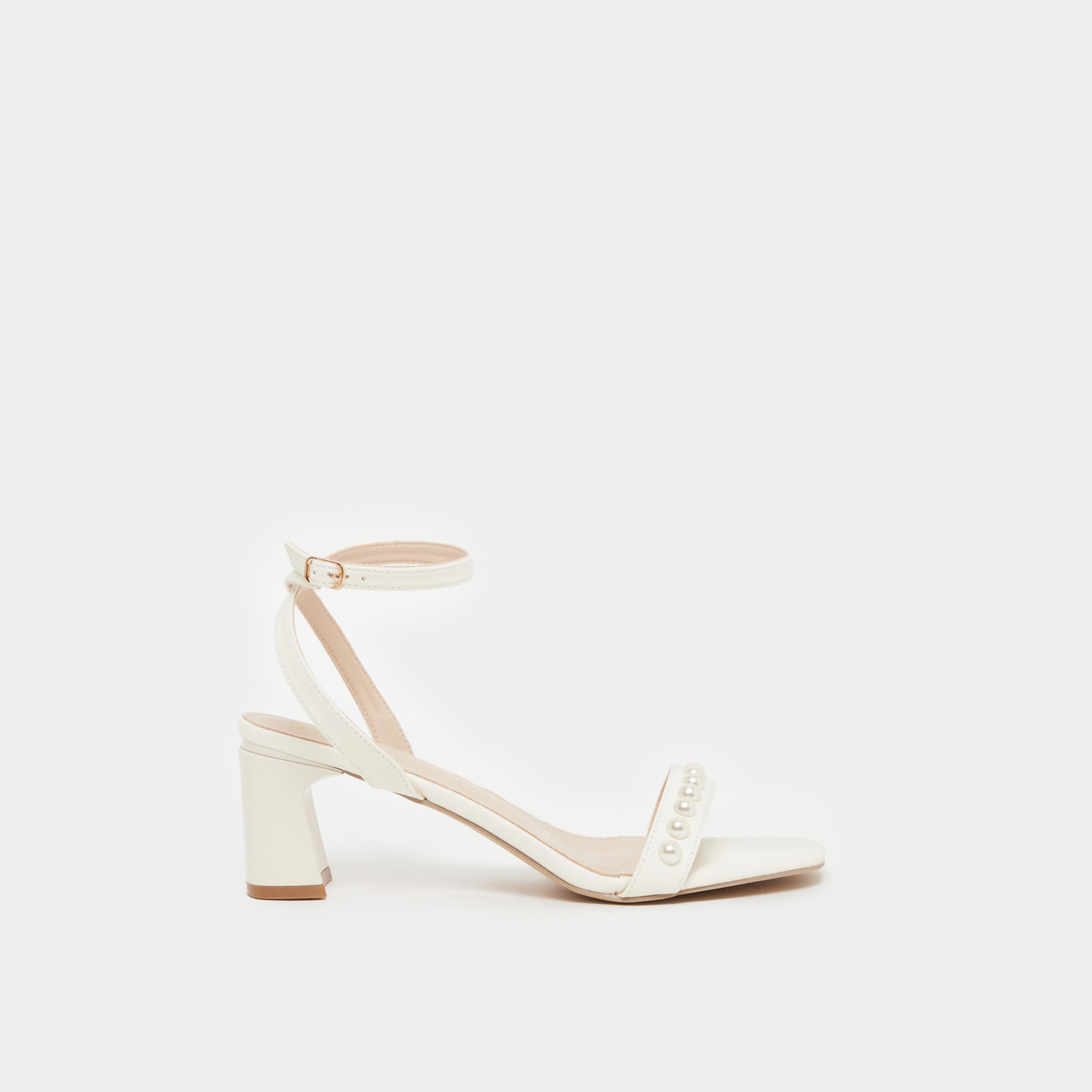 Styli Faux Pearl Ankle Strap Block Heel Sandals-women-shoes-sandals-heeled-image-1