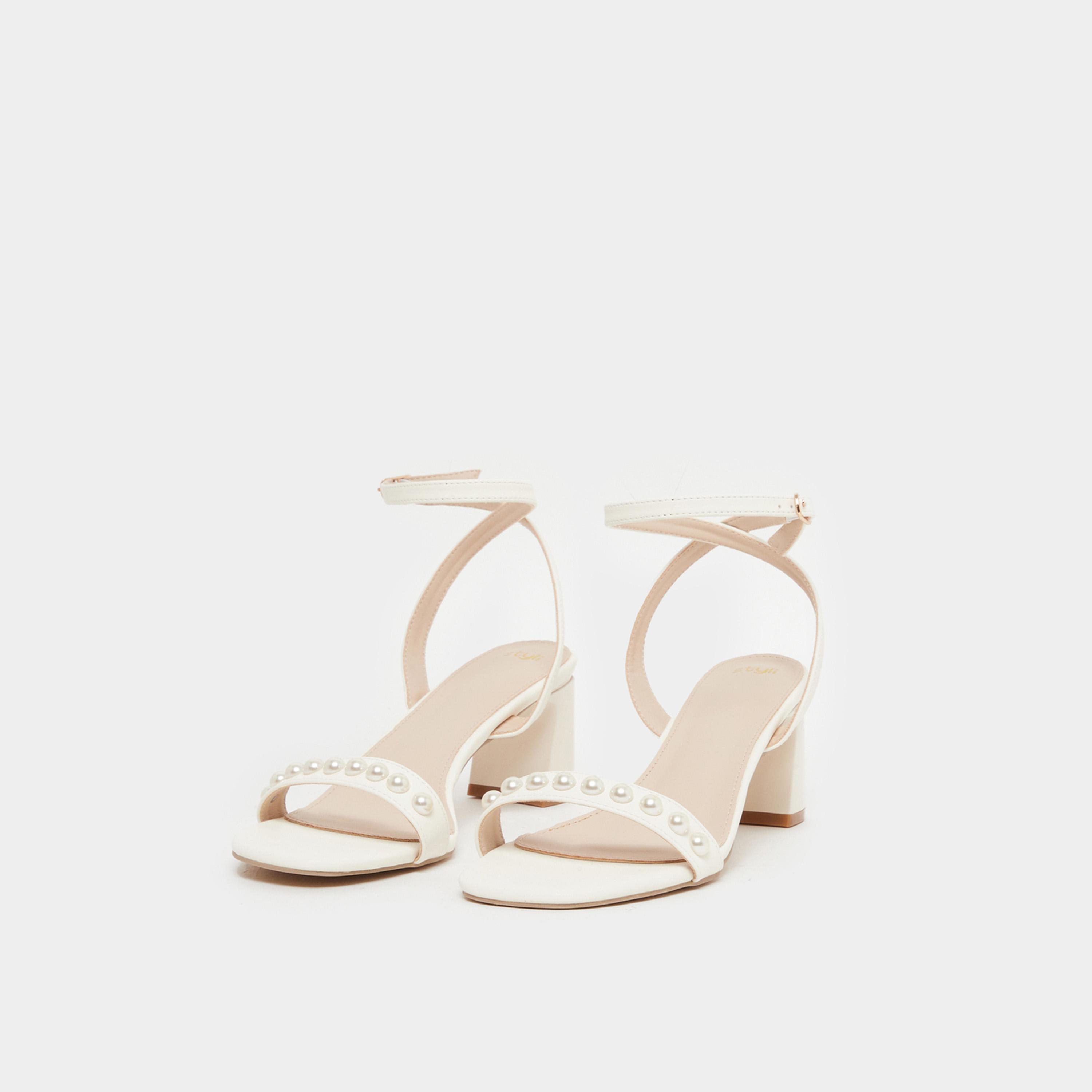 Styli Faux Pearl Ankle Strap Block Heel Sandals-women-shoes-sandals-heeled-image-2