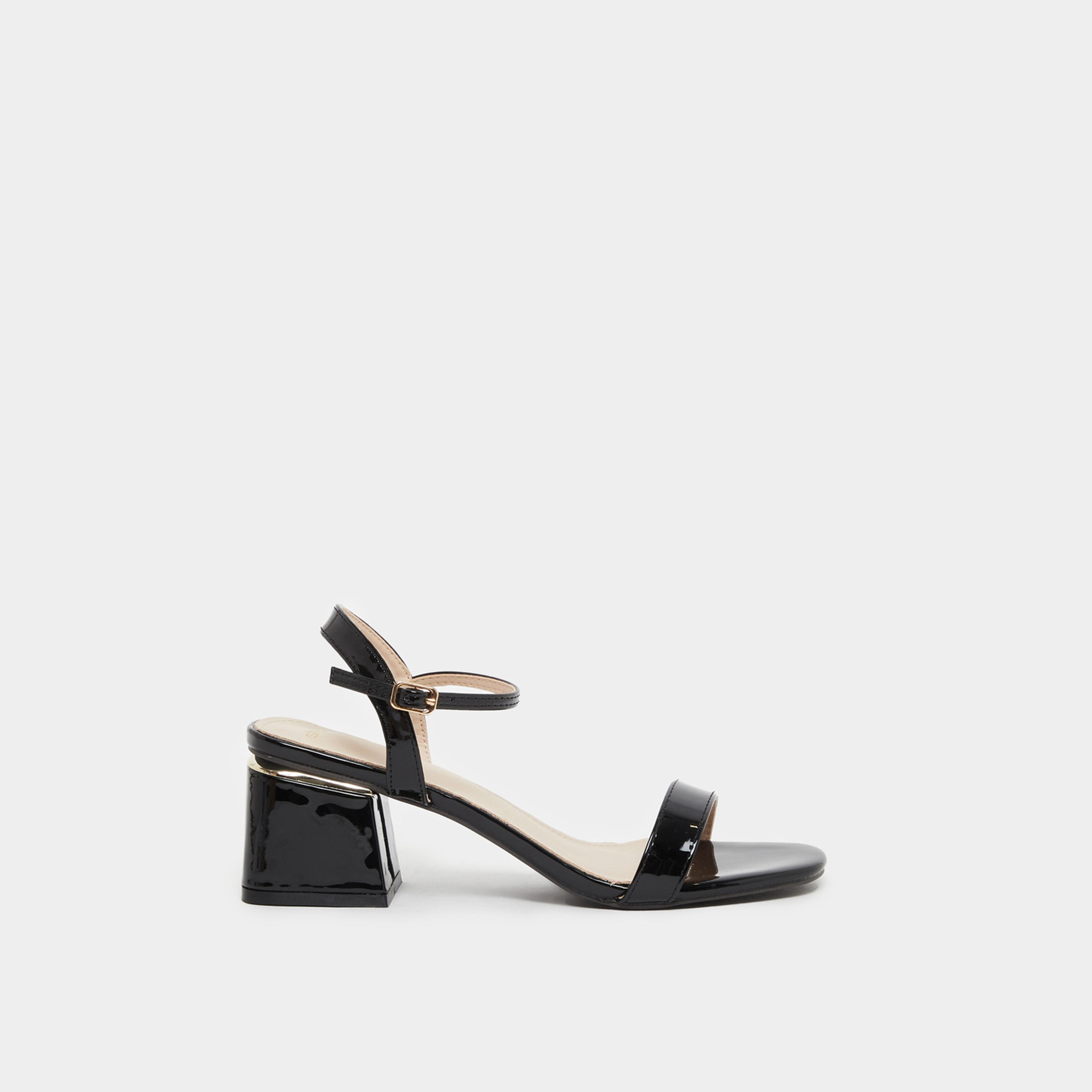 Styli Plain Ankle Strap Block Heel Sandals-women-shoes-sandals-heeled-image-1