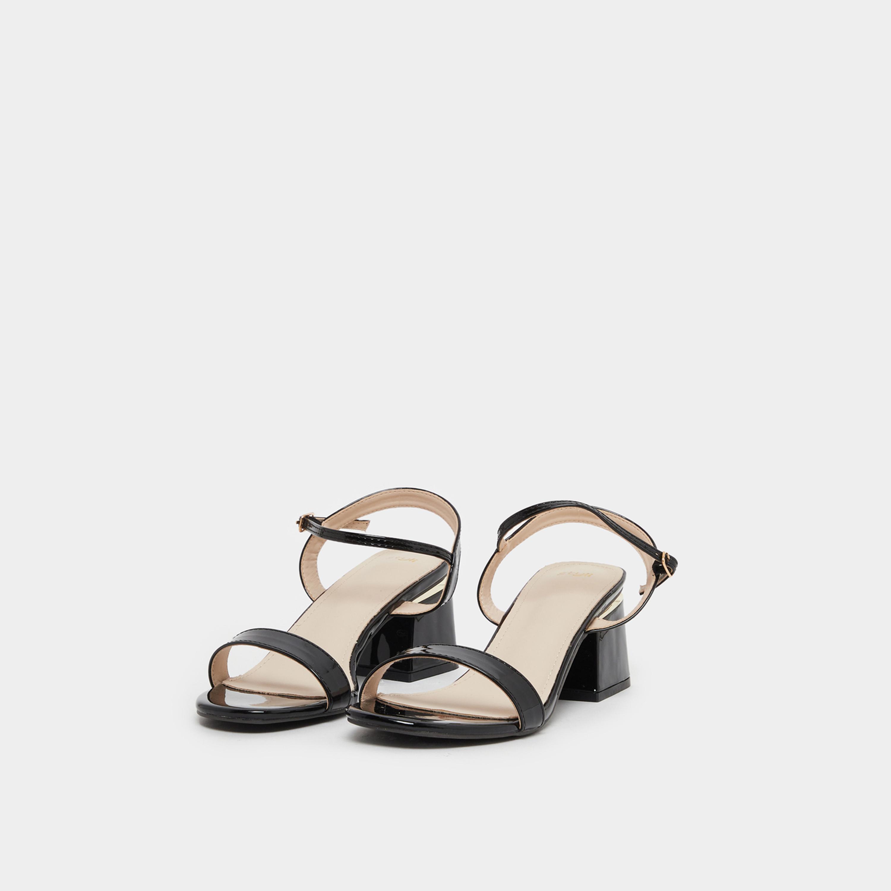 ستايلي - صندل بكعب عريض وحزام كاحل سادة-women-shoes-sandals-heeled-image-5