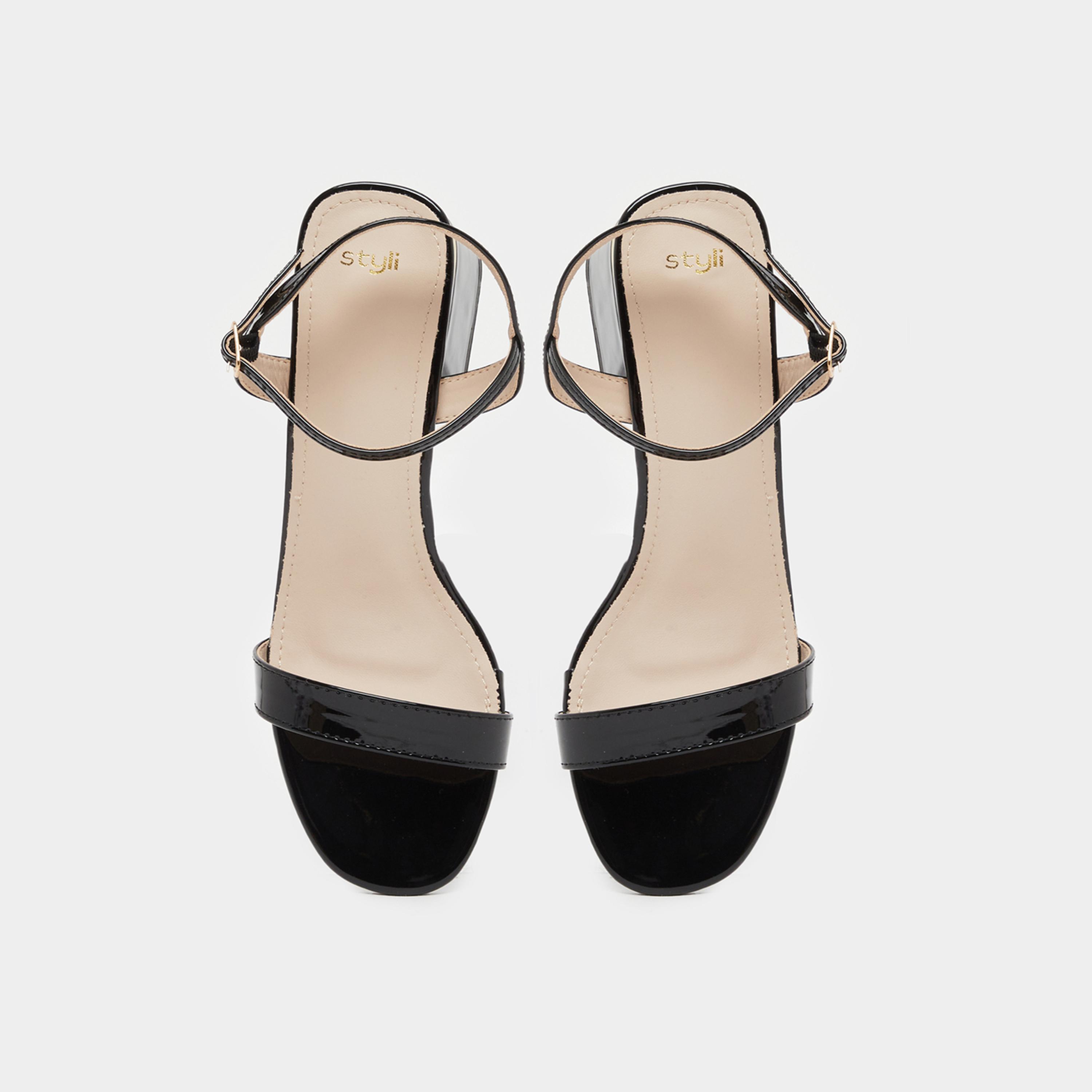 ستايلي - صندل بكعب عريض وحزام كاحل سادة-women-shoes-sandals-heeled-image-2