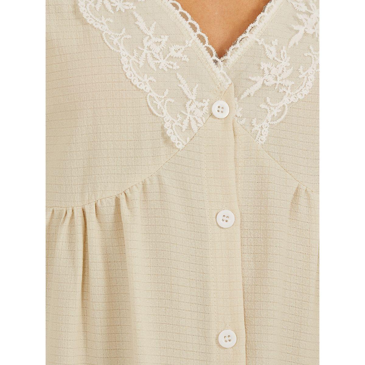 Styli Button Detail Lace Trim Ruffle Sleeve Nightdress-women-clothing-nightwear-nighties-image-3