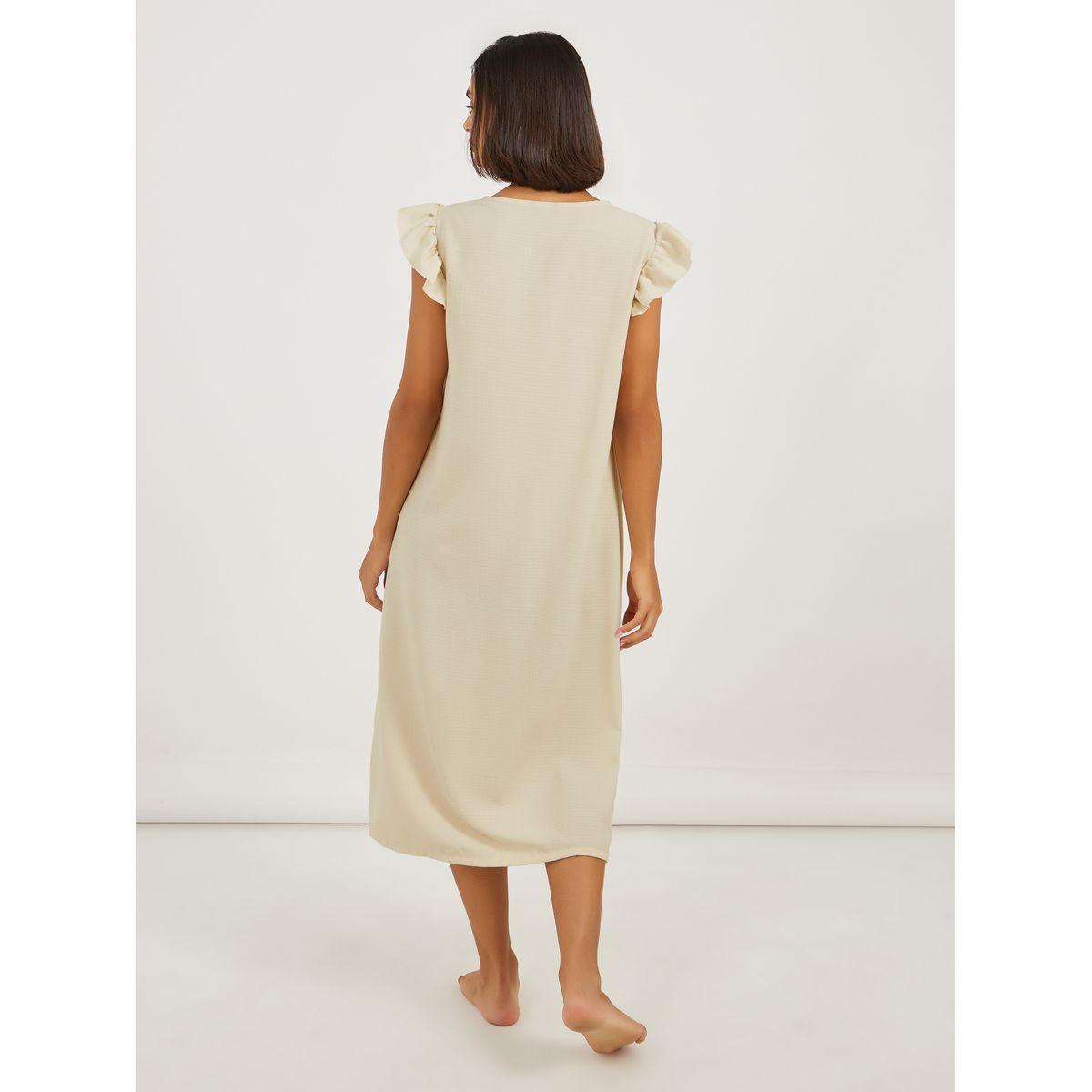 Styli Button Detail Lace Trim Ruffle Sleeve Nightdress-women-clothing-nightwear-nighties-image-4