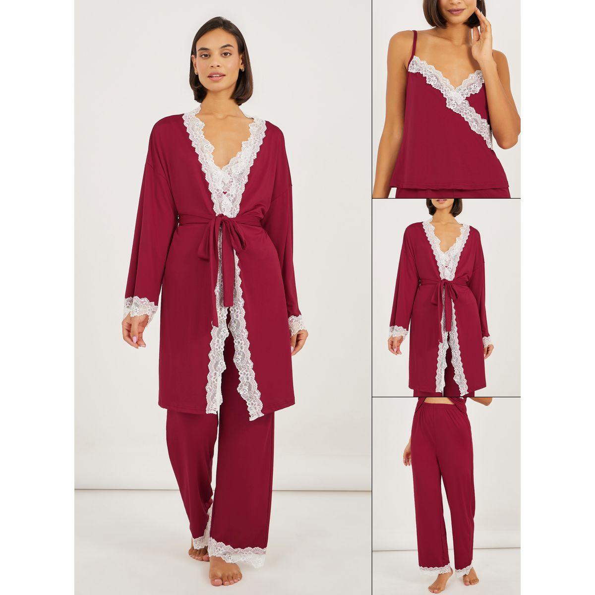 Styli Pack of 3 - Lace Trim Cami- Pyjama and Robe-women-clothing-nightwear-pyjamas-longsets-image-1