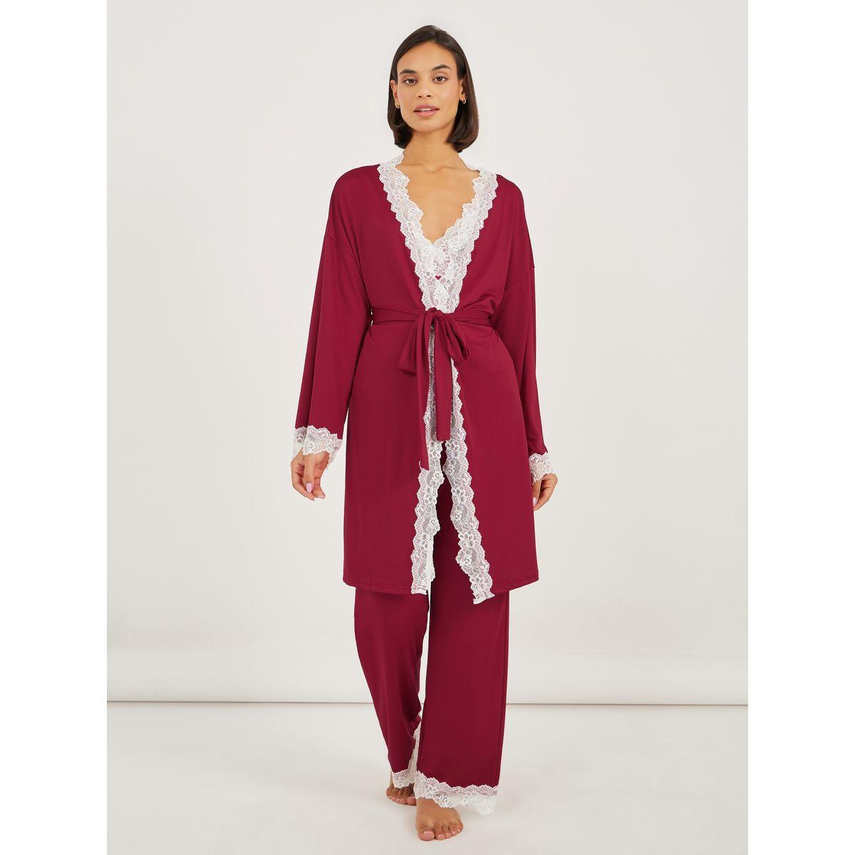 مجموعة من 3 - روب وبنطال بيجاما مع كامي بدانتيل-women-clothing-nightwear-pyjamas-longsets-image-2