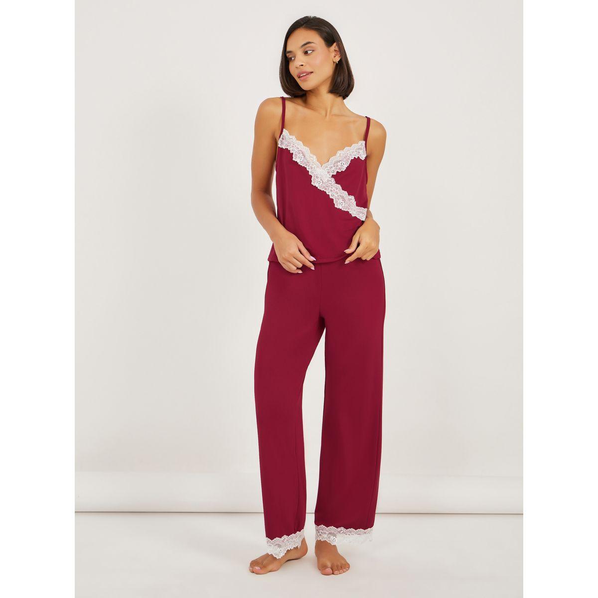 مجموعة من 3 - روب وبنطال بيجاما مع كامي بدانتيل-women-clothing-nightwear-pyjamas-longsets-image-3