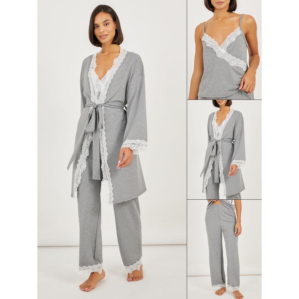 Styli Pack of 3 - Lace Trim Cami- Pyjama and Robe-women-clothing-nightwear-pyjamas-longsets-image-1