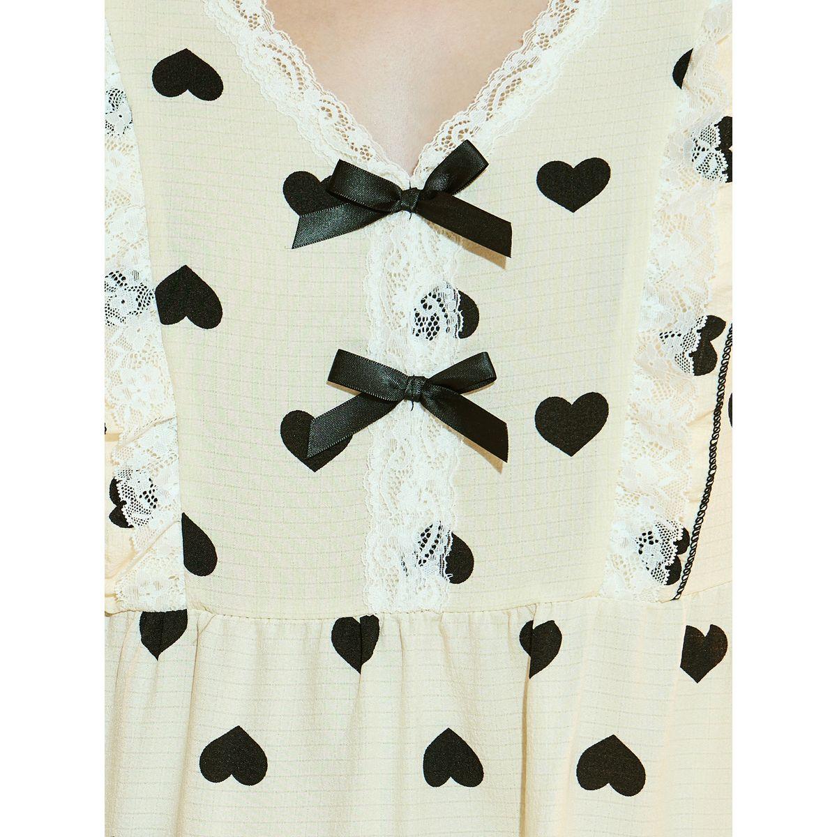 Styli Bow Front Heart Print Ruffle Hem Nightdress-women-clothing-nightwear-nighties-image-3