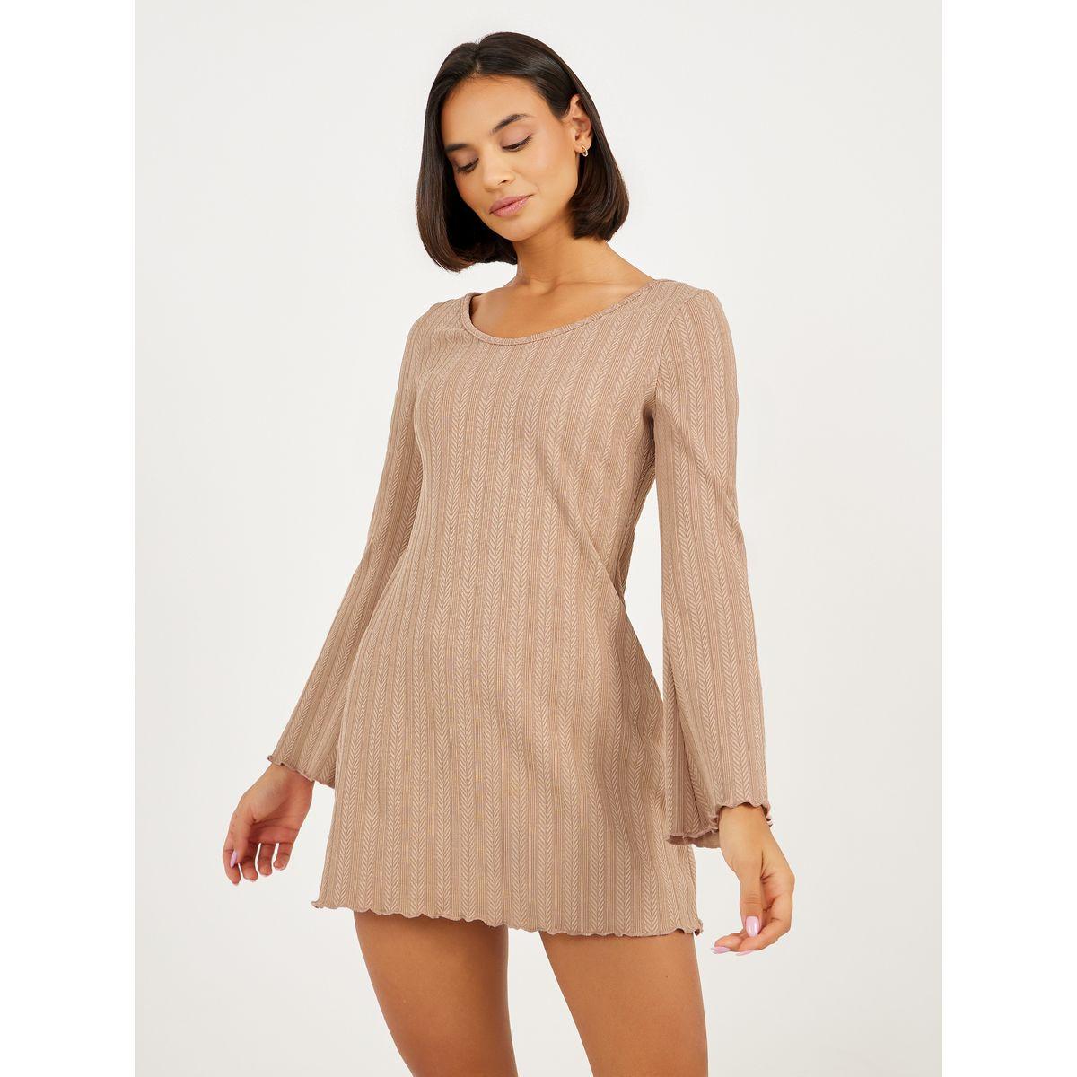 Styli Jacquard Rib Lettuce Hem Nightdress-women-clothing-nightwear-nighties-image-1