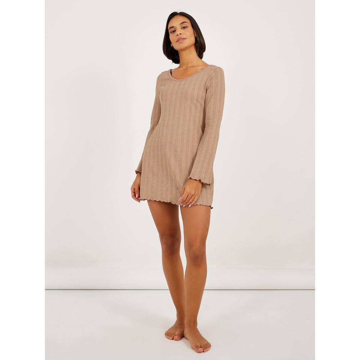 قميص نوم مضلع بنسيج جاكار وحواف بنمط خس-women-clothing-nightwear-nighties-image-2