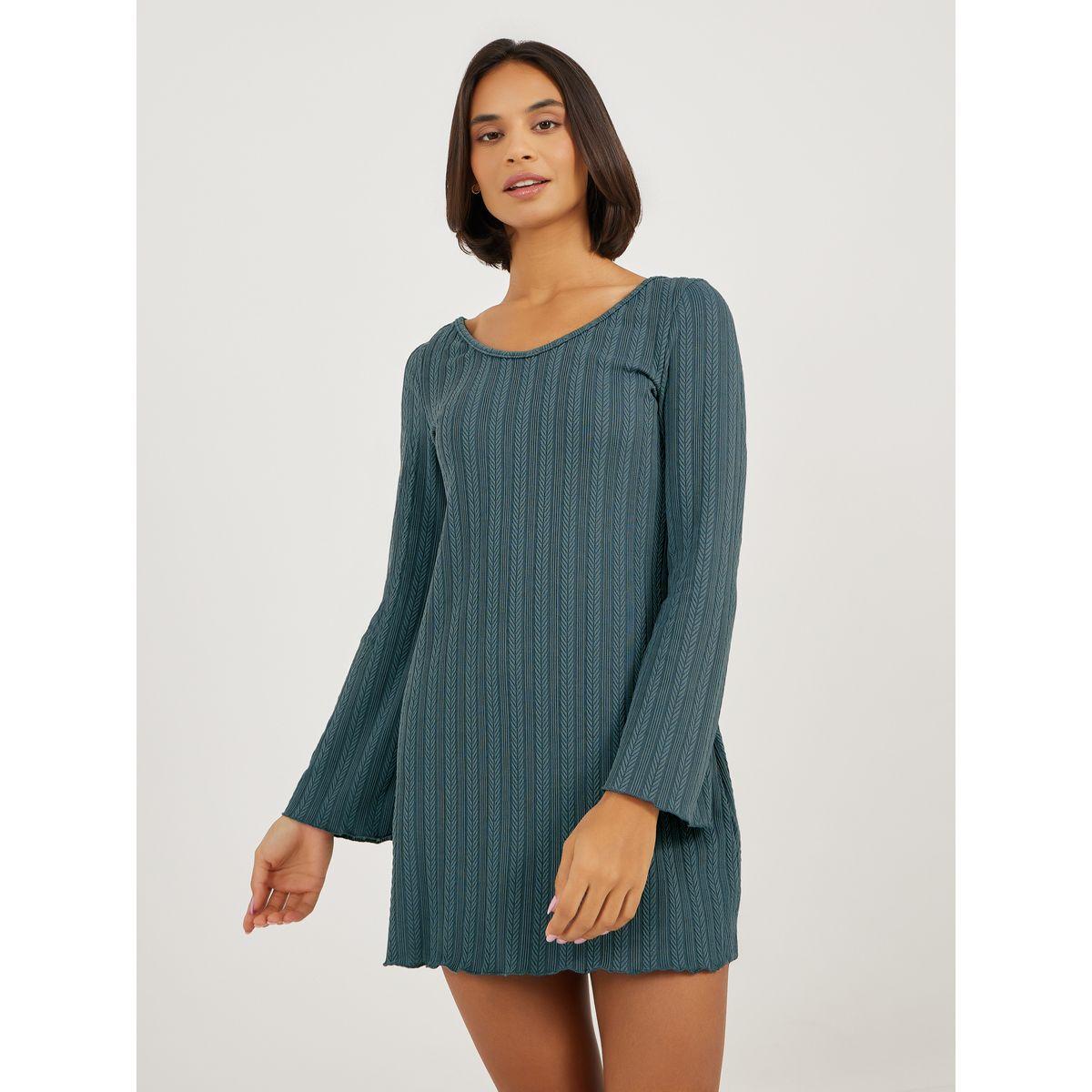 Styli Jacquard Rib Lettuce Hem Nightdress-women-clothing-nightwear-nighties-image-1