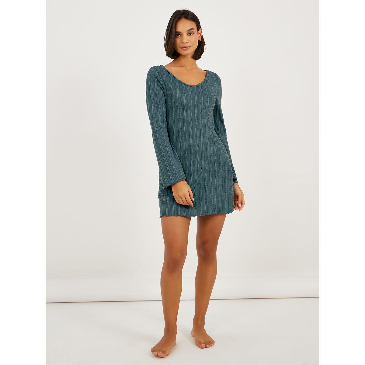 Styli Jacquard Rib Lettuce Hem Nightdress-women-clothing-nightwear-nighties-image-2