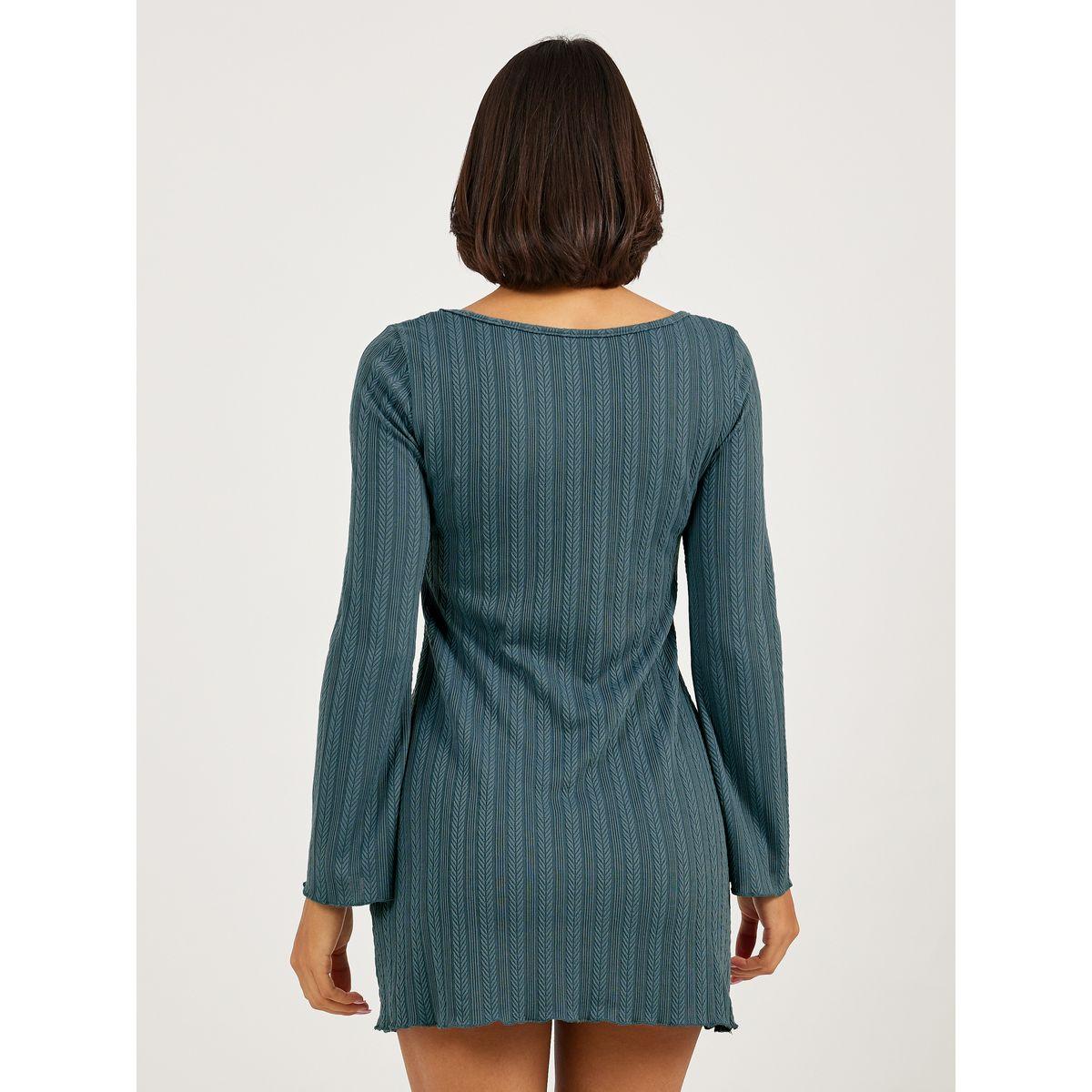 Styli Jacquard Rib Lettuce Hem Nightdress-women-clothing-nightwear-nighties-image-4