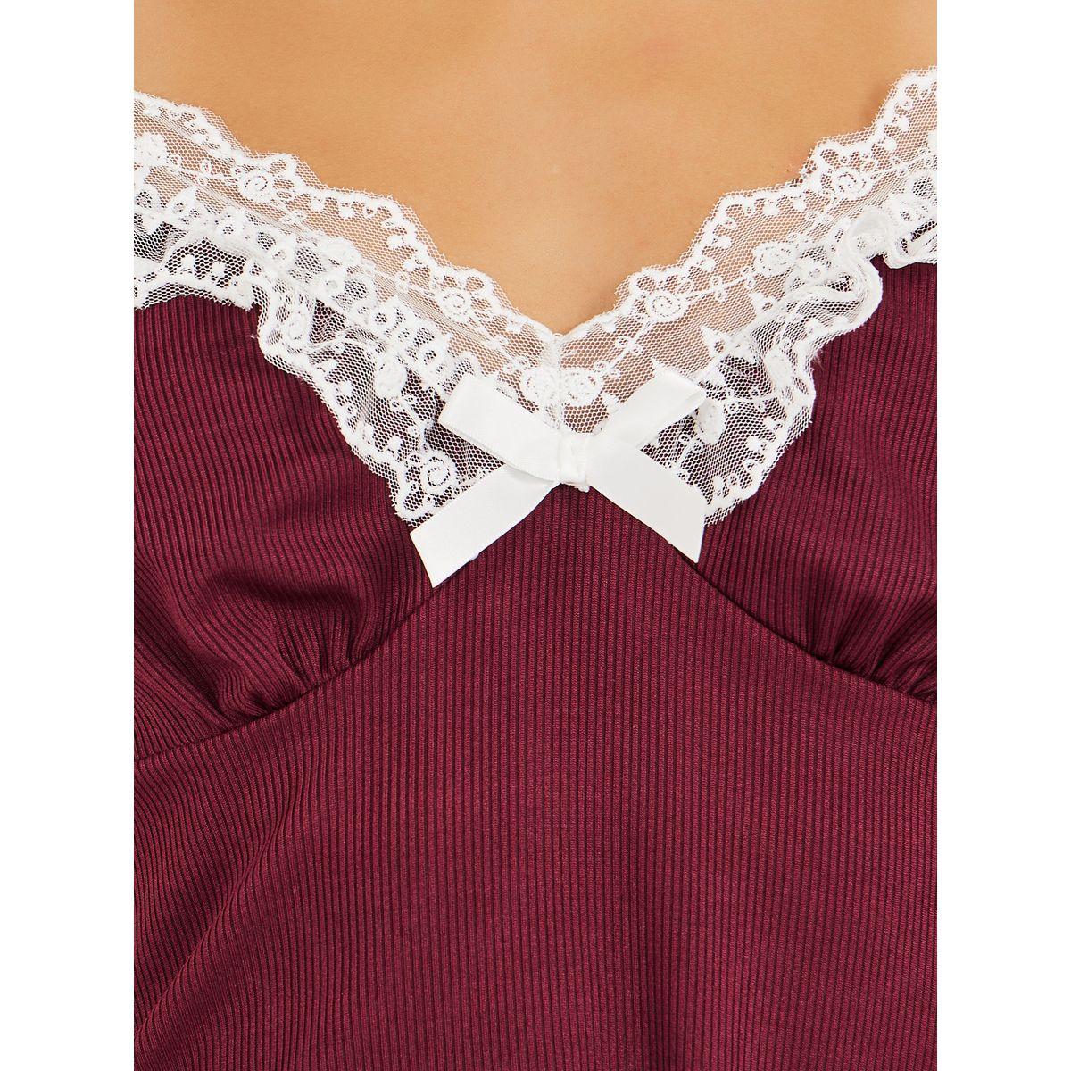 Styli Ruffle Sleeve Contrast Lettuce Hem Lace Cami and Pyjama Set-women-clothing-nightwear-pyjamas-longsets-image-3