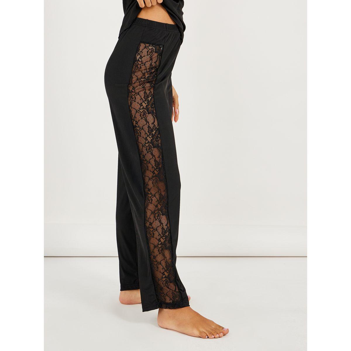 طقم من بنطال بيجاما مع بلوزة كامي بتفاصيل دانتيل-women-clothing-nightwear-pyjamas-longsets-image-5
